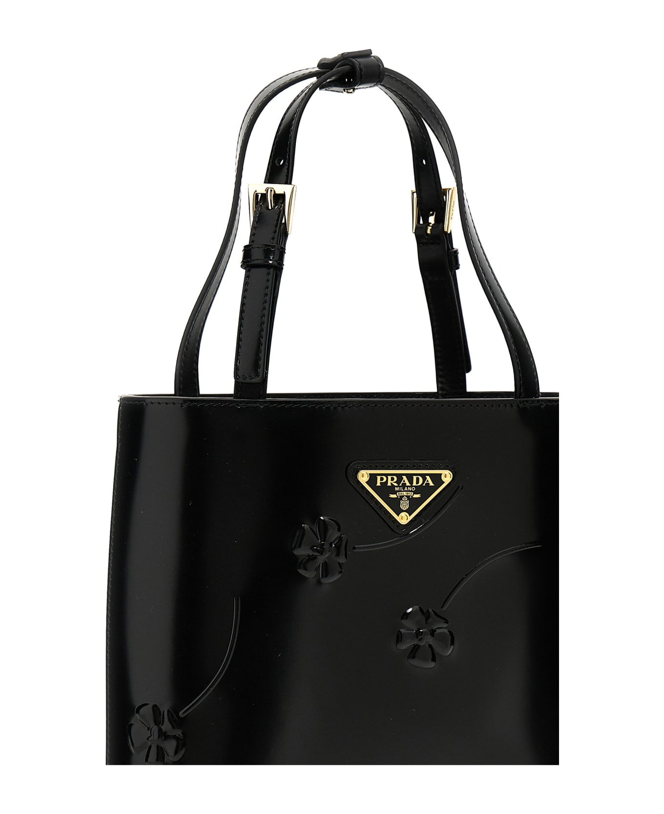 Prada 'flower' Mini Shopping Bag - Black