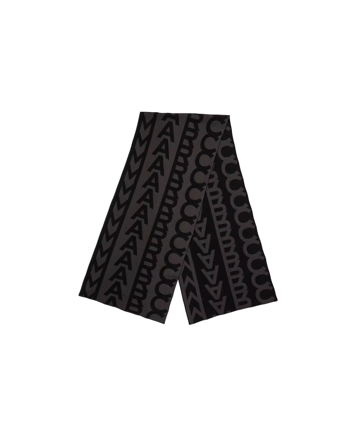Marc Jacobs The Monogram Knit Black Grey Scarf - BLACK