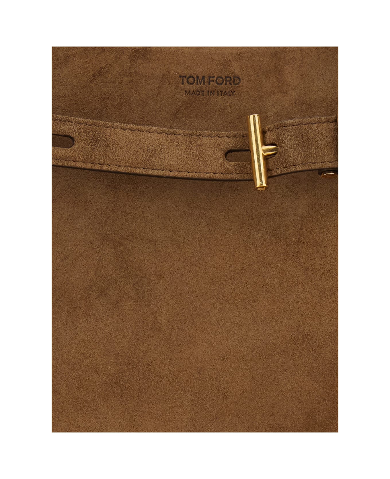 Tom Ford Brown Medium Tote Bag With Belt And T Plaque On The Front In Suede Woman - Brown