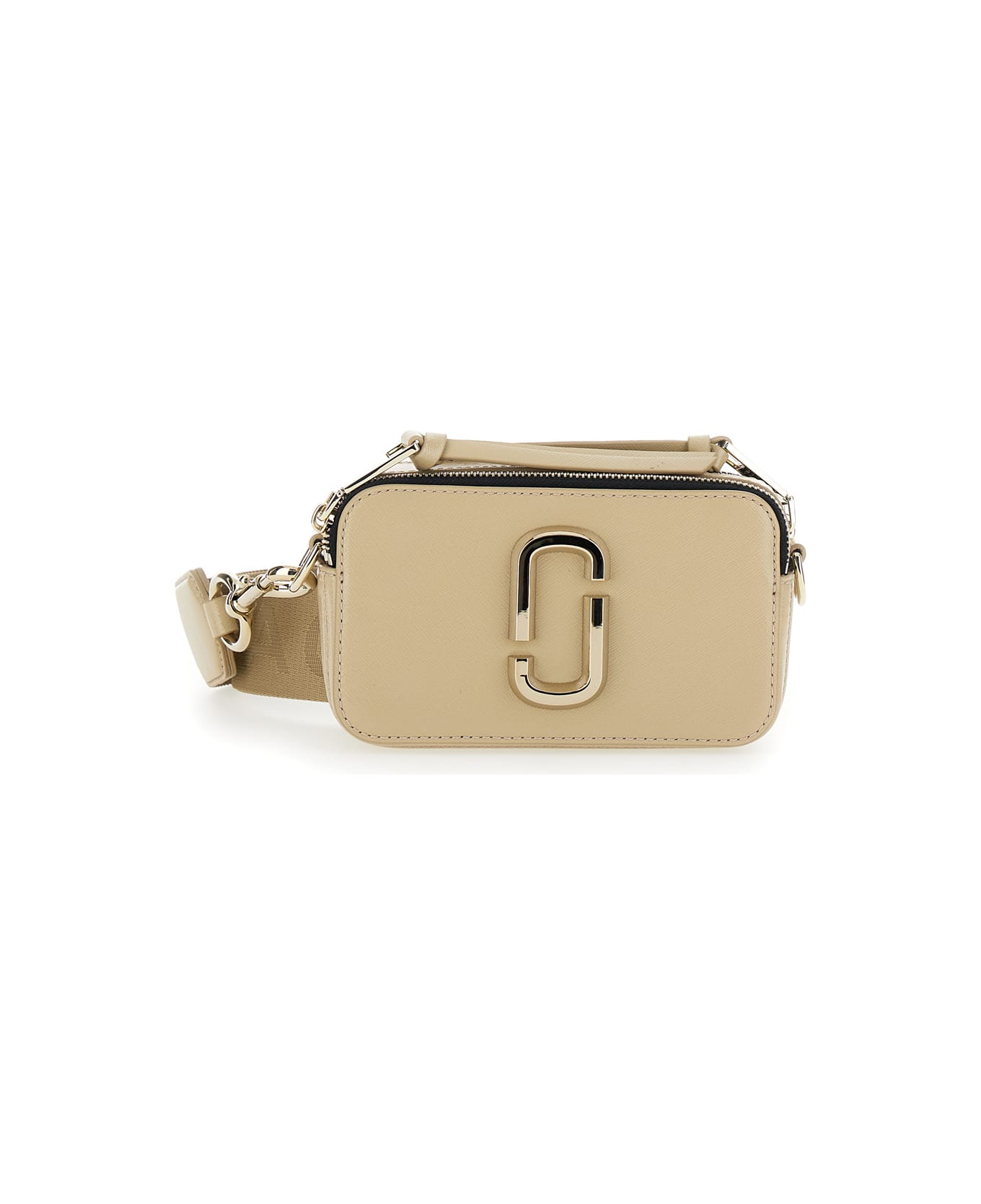 Marc Jacobs 'the Snapshot' Beige Shoulder Bag With Metal Logo At The Front In Leather Woman - Beige
