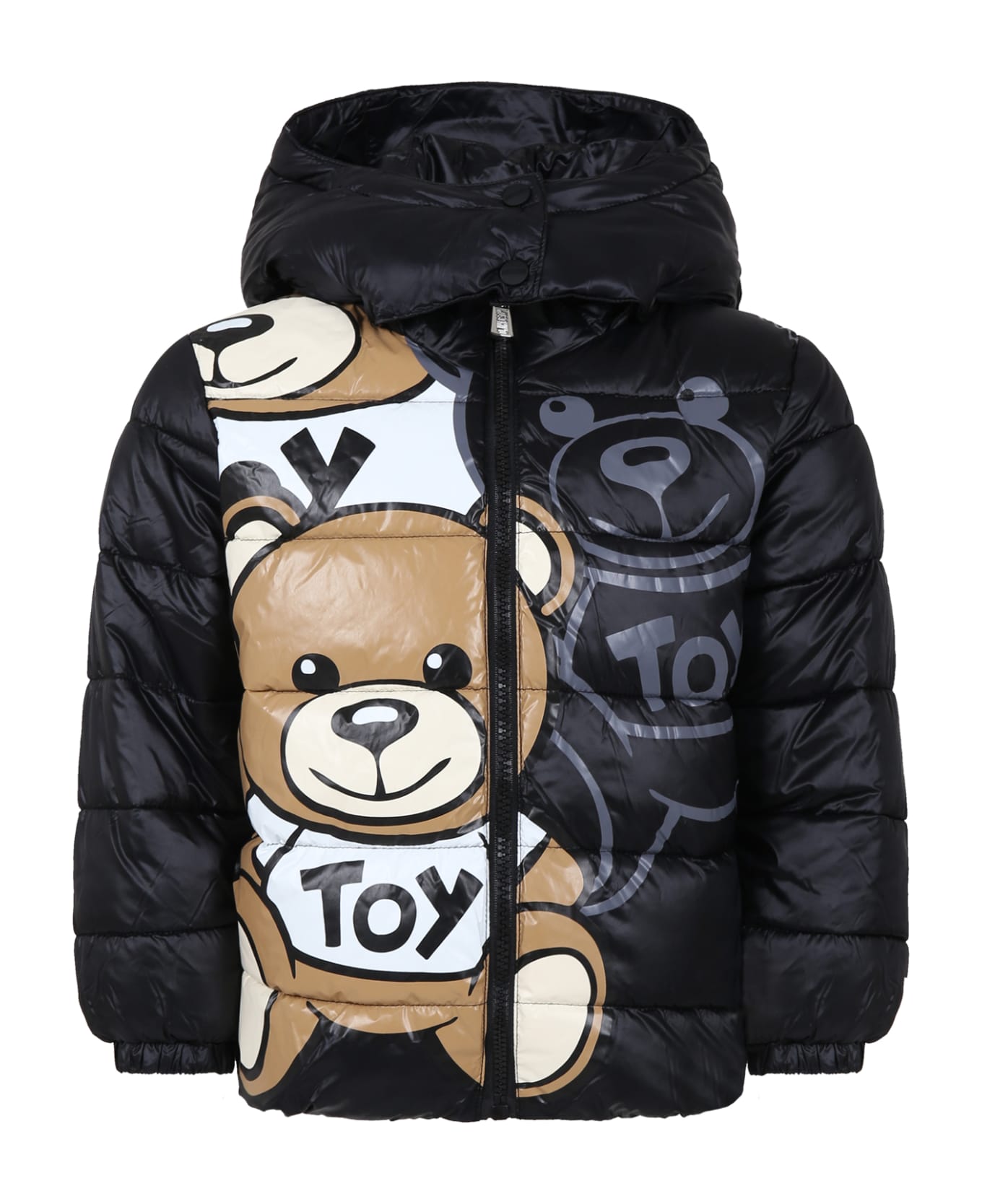 Moschino Black Down Jacket For Boy With Teddy Bears And Logo - Black コート＆ジャケット