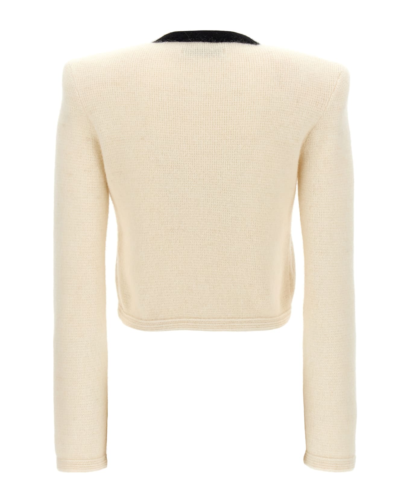 Alessandra Rich Alpaca Cropped Cardigan - White/Black