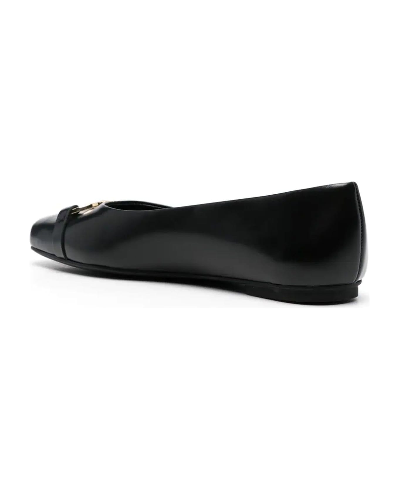 Ferragamo Black Calf Leather Ballet Flats - Black