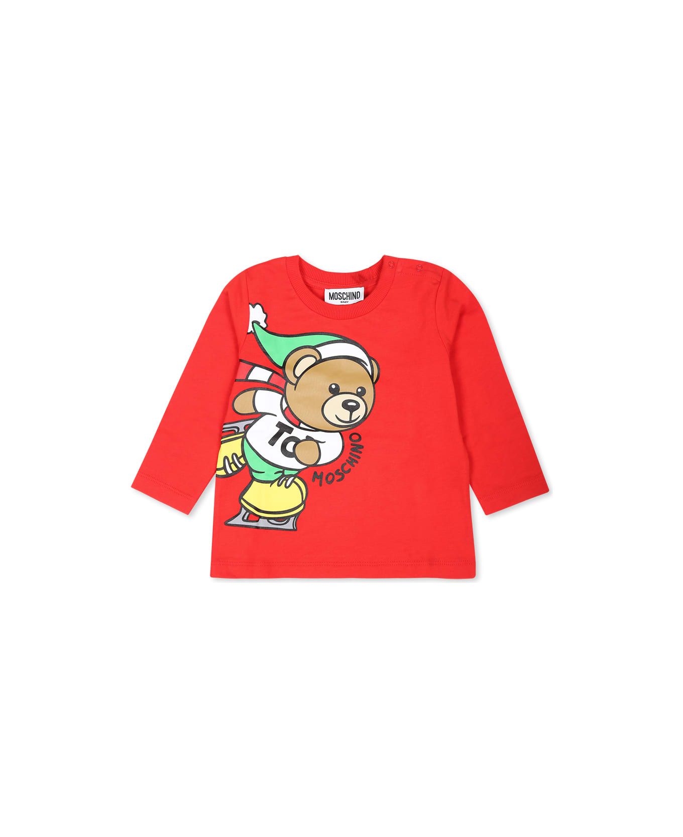 Moschino Red T-shirt For Babykids With Christmas Teddy Bear - Rosso