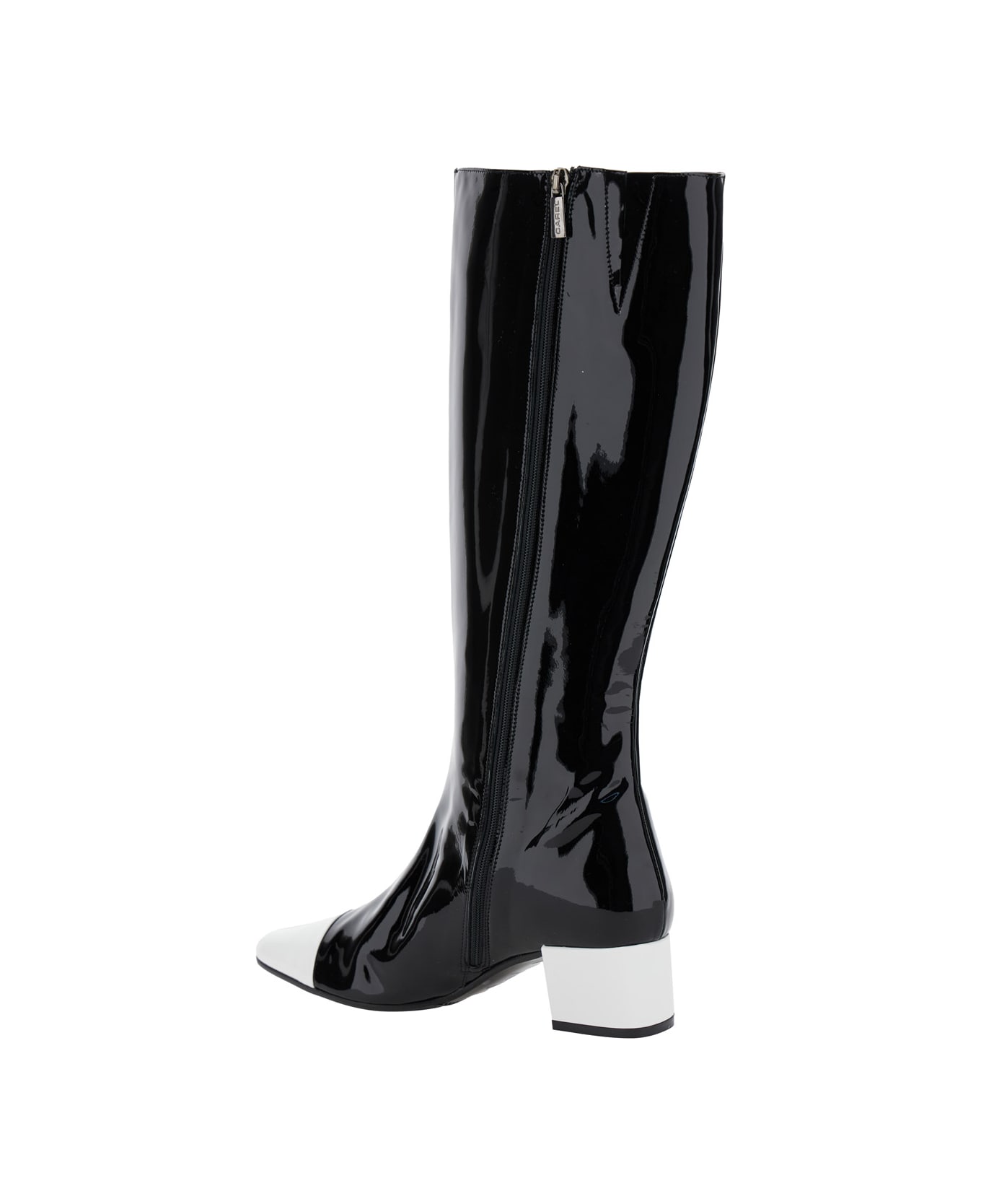 Carel 'malaga' Black Boots With Contrasting Toe In Patent Leather Woman - Black