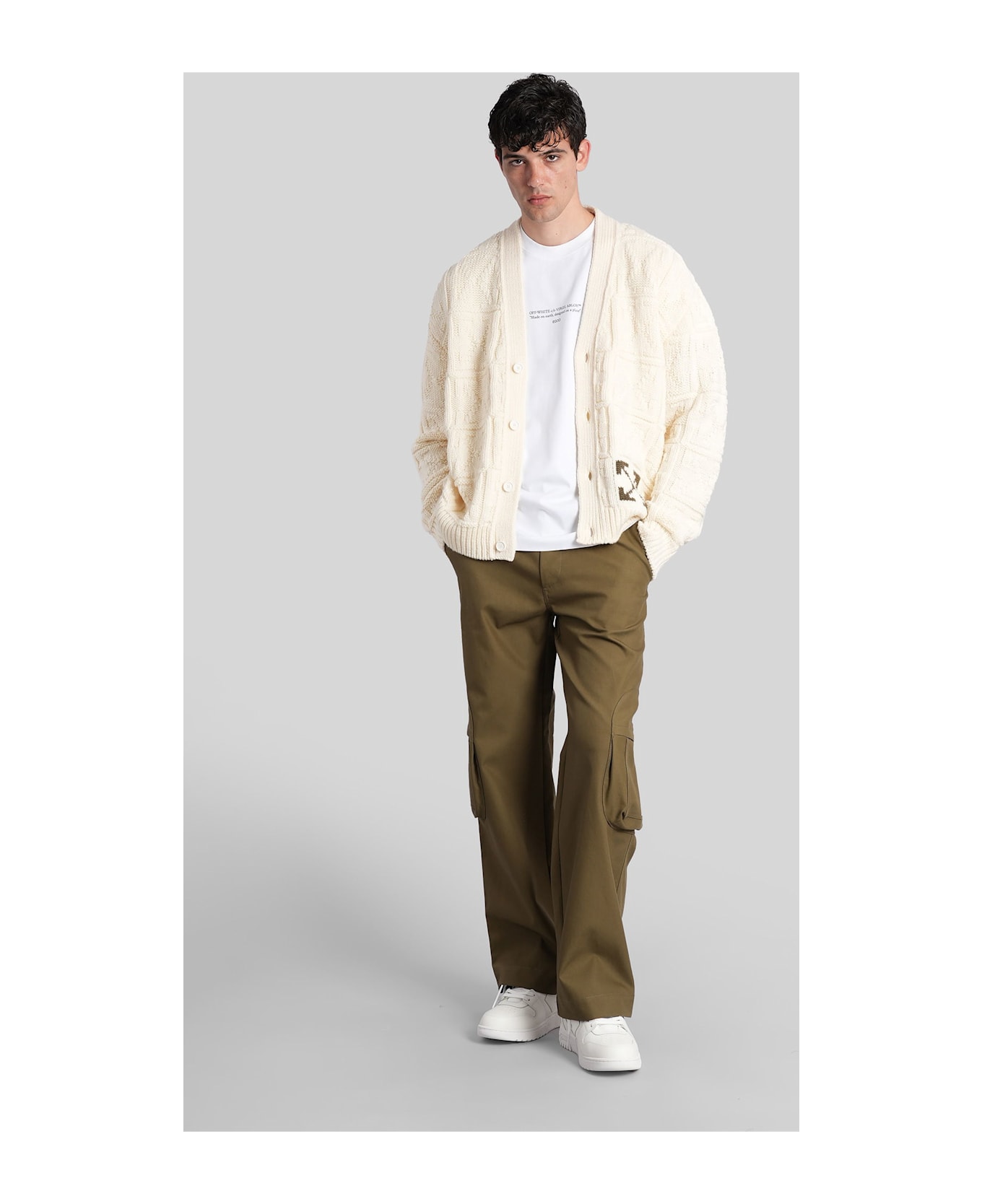 Off-White Cardigan In Beige Wool - beige