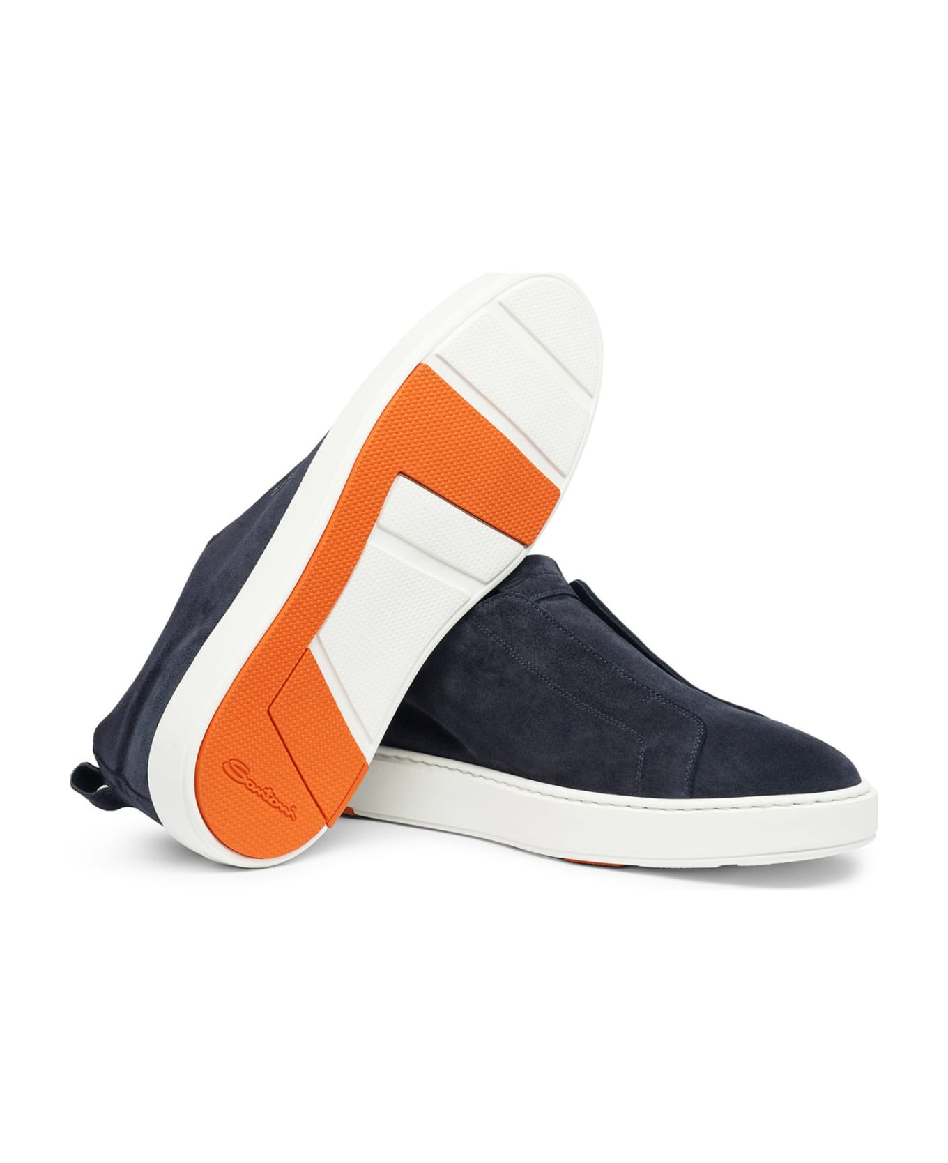 Santoni Slip-on Sneakers In Suede And Rubber Sole - BLUE