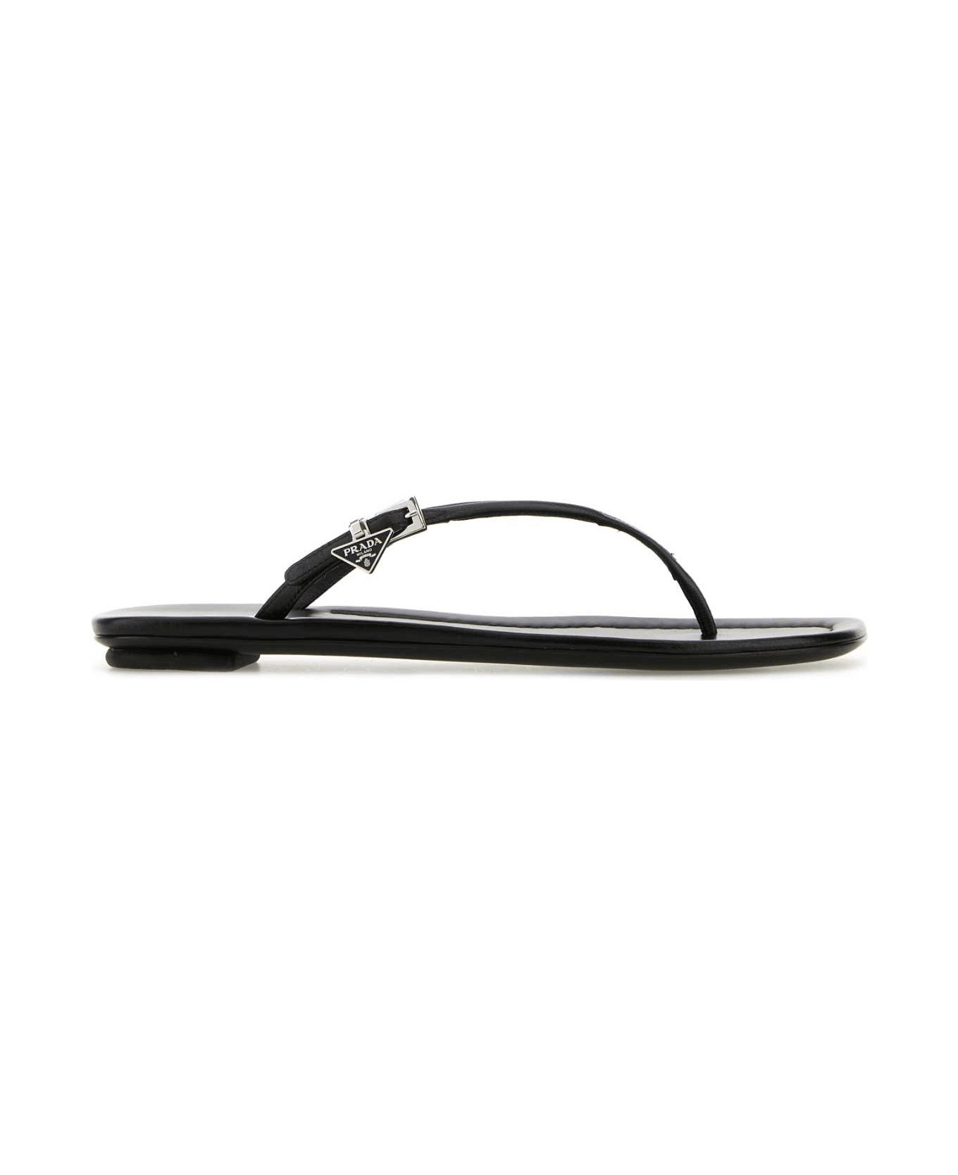 Prada Black Leather Thong Slippers - NERO