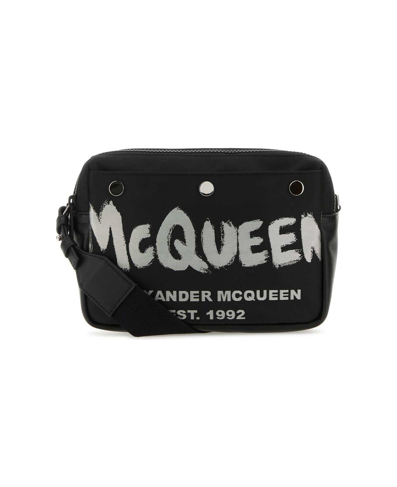 Alexander McQueen Logo Printed Zipped Camera Bag - BLACKOFFWHITE