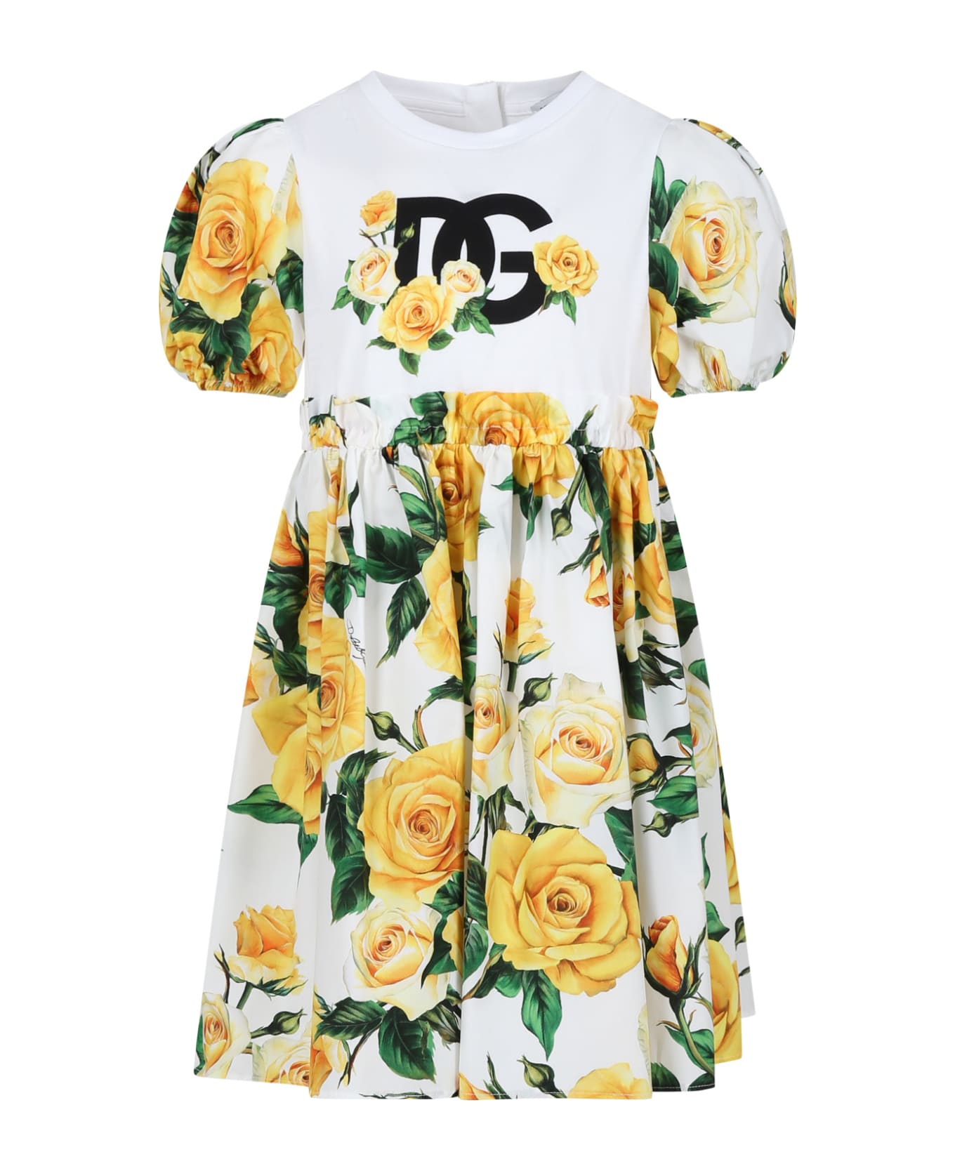 Dolce & Gabbana White Elegant Dress For Girl With Flowering Pattern - MULTICOLOR ワンピース＆ドレス