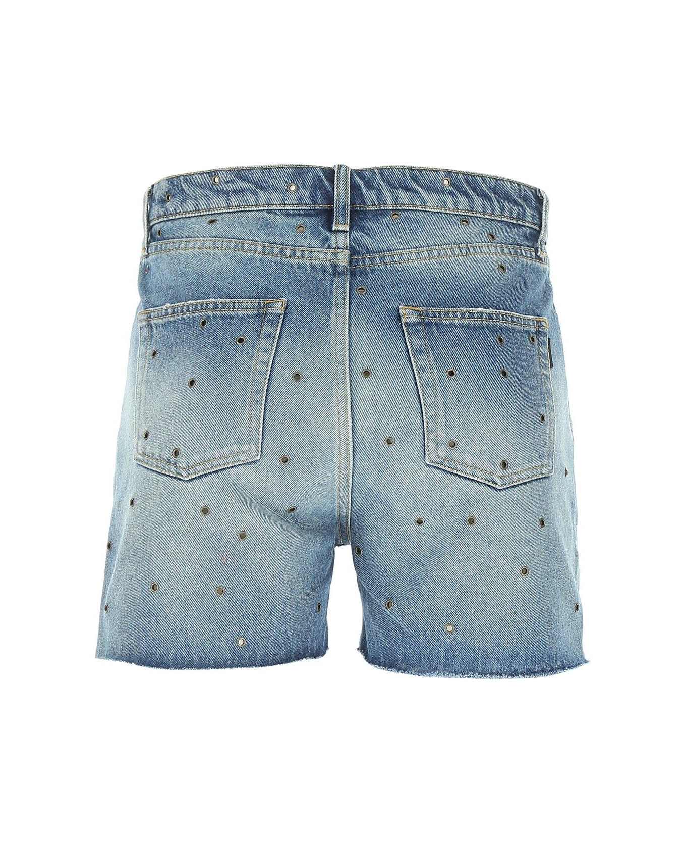 Saint Laurent Studded Denim Shorts - AZURE