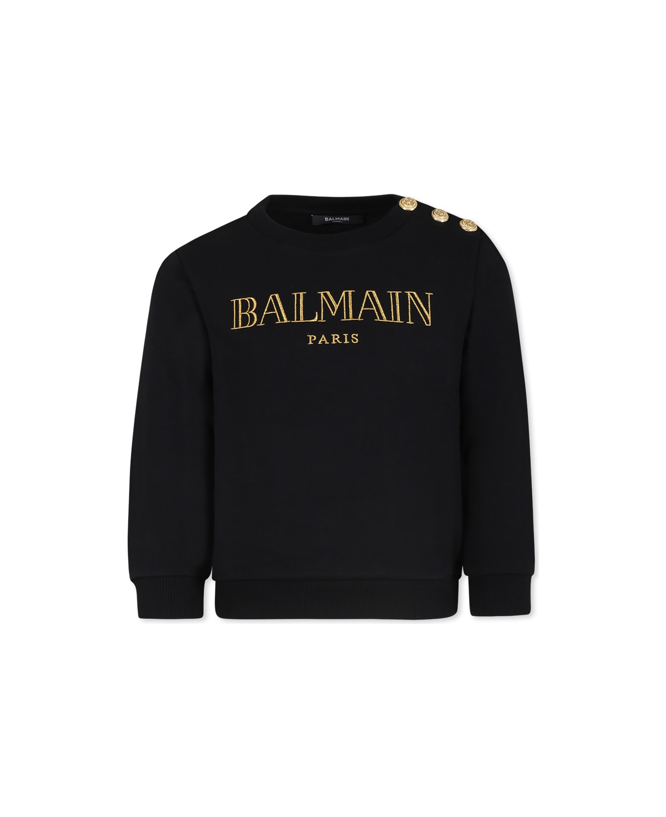 Balmain Black Sweatshirt For Girl With Logo - Black/gold