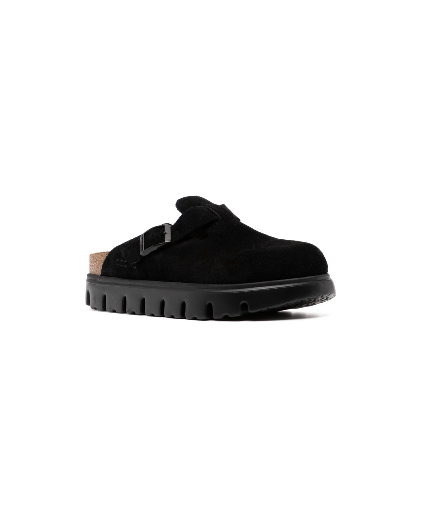 Birkenstock Boston Chunky Suede Leather Slippers - Black