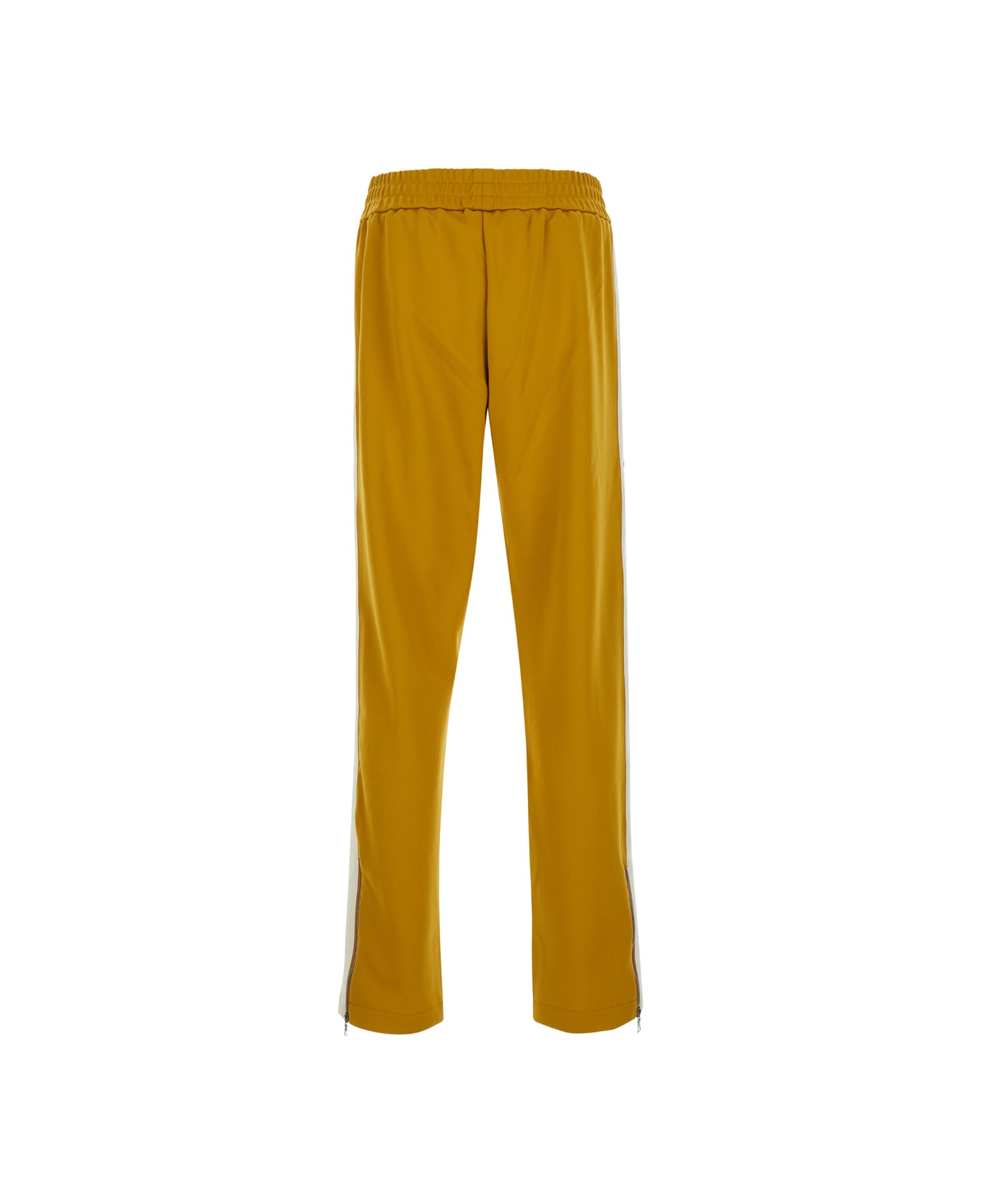 Palm Angels Orange High Waist Pants With Logo Lettering On The Front In Tech Fabric Man - GOLDEN BROWN OFF WHITE