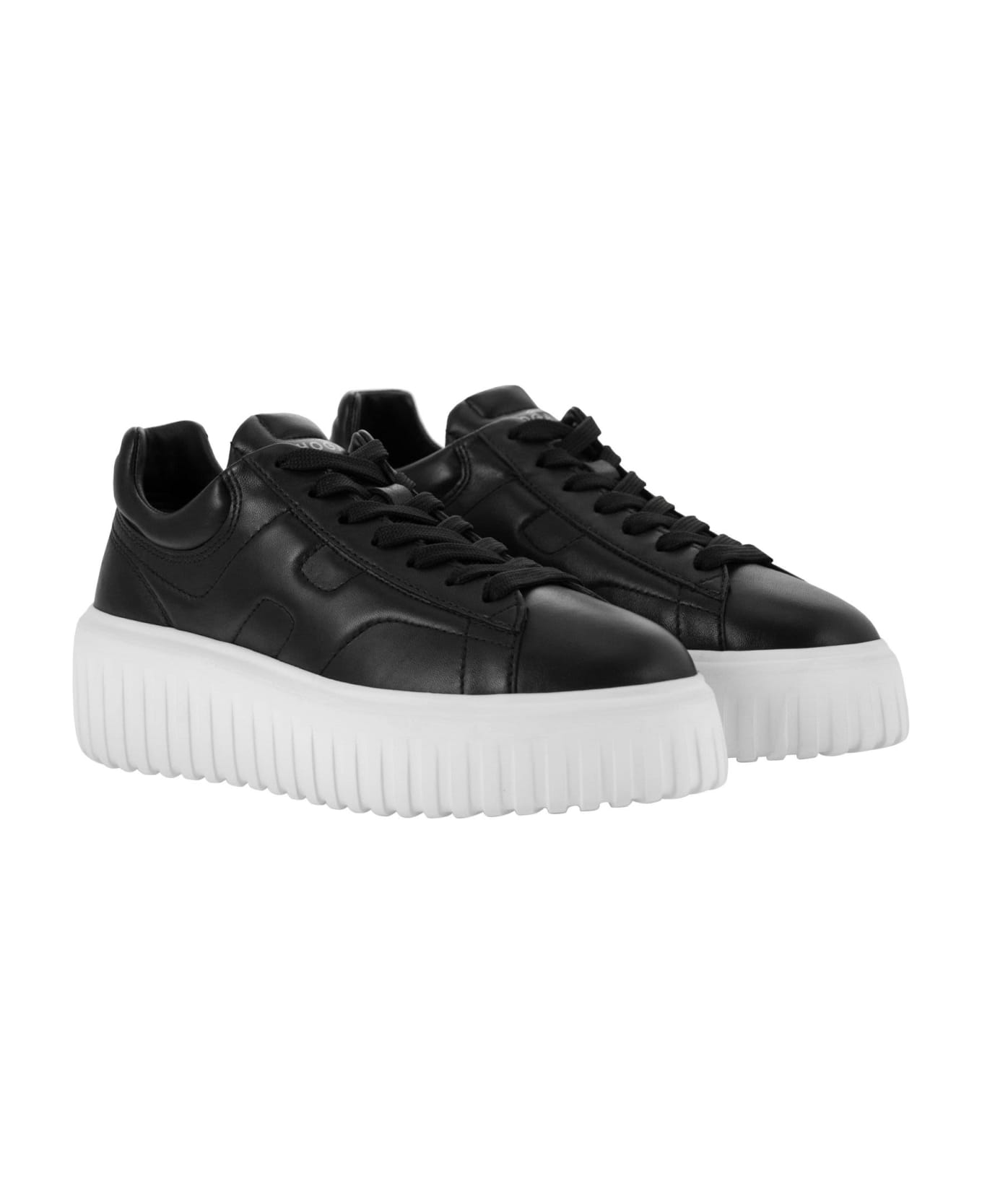 Hogan H-stripes Sneakers In Nappa Leather - Black/white ウェッジシューズ