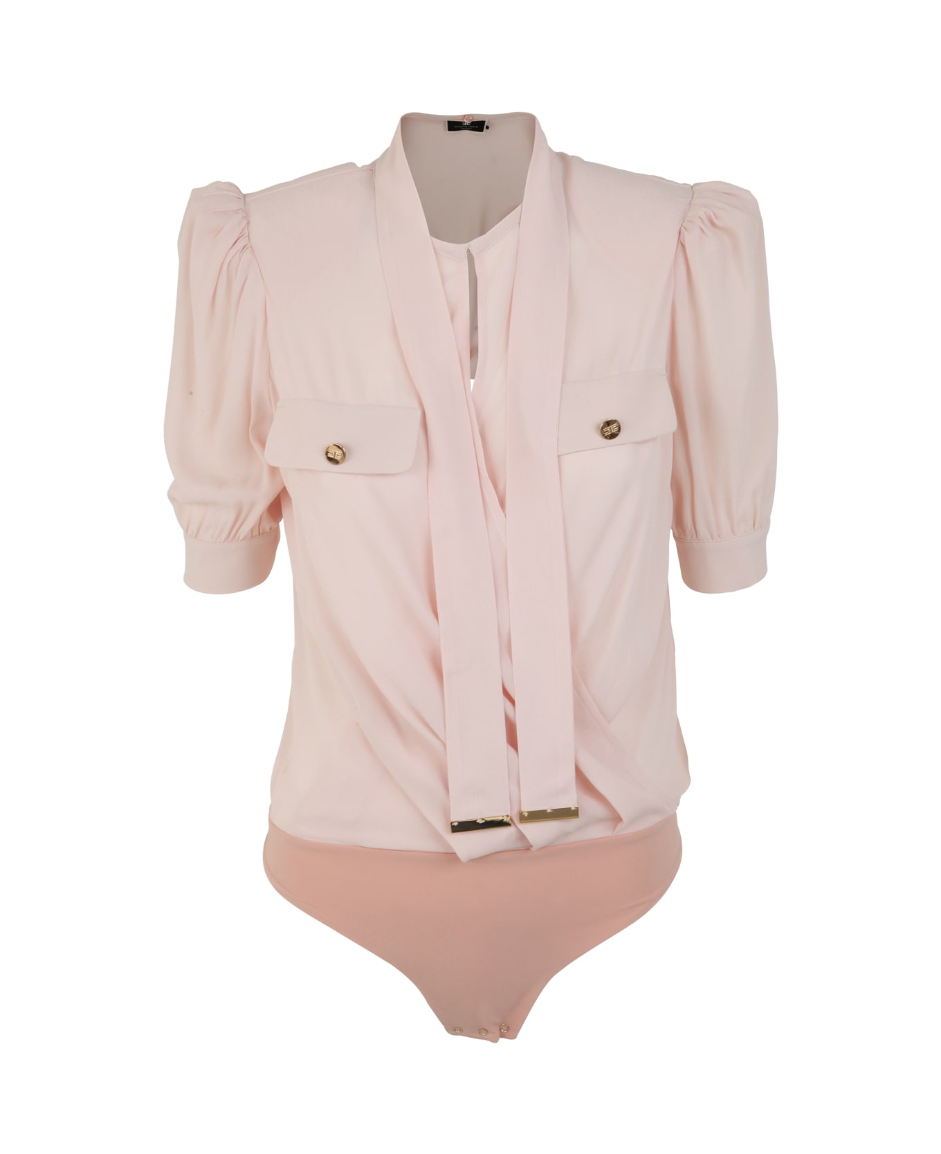 Elisabetta Franchi Body Blouse With Scarf And Fringes - Porcelain ボディスーツ