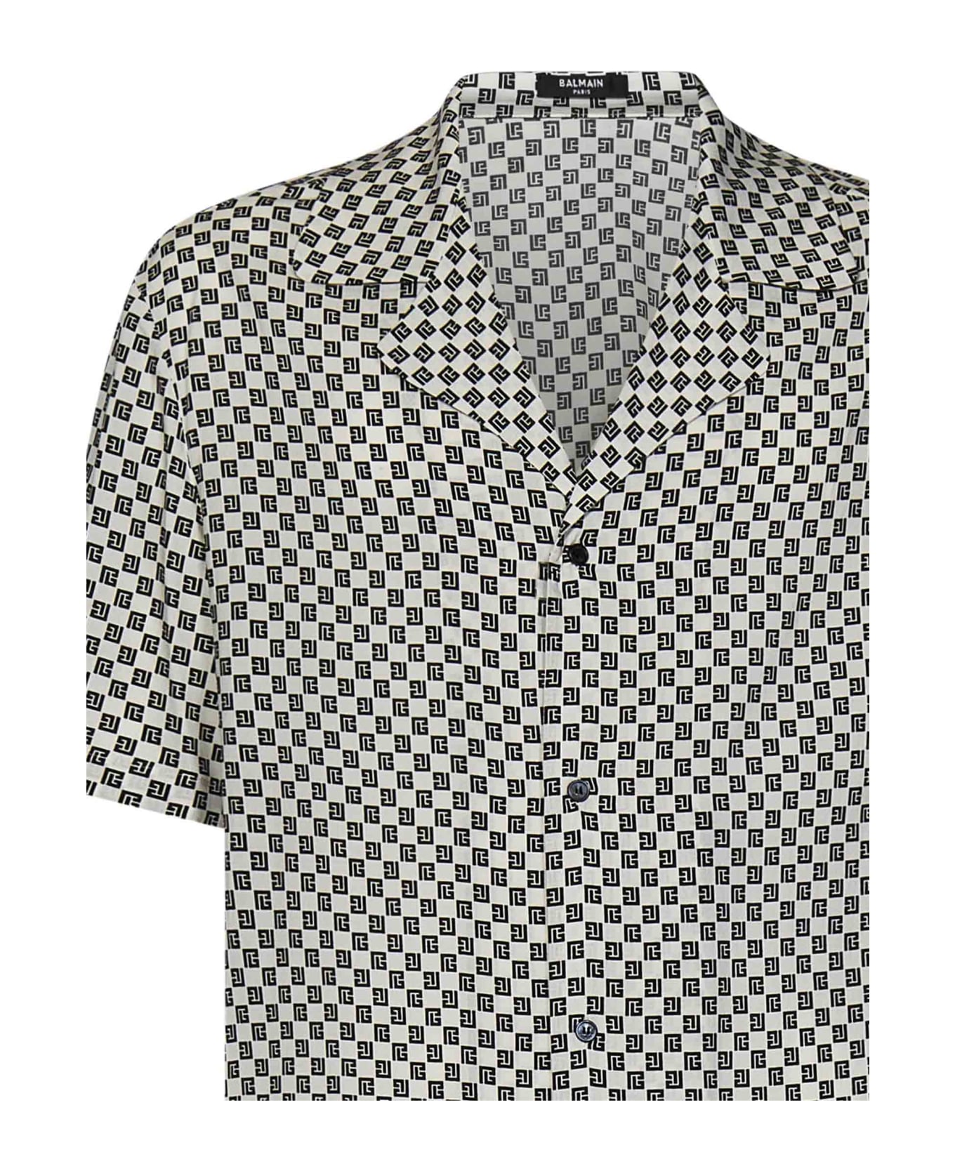 Balmain Mini Monogram Bowling Shirt - AVORIO NERO