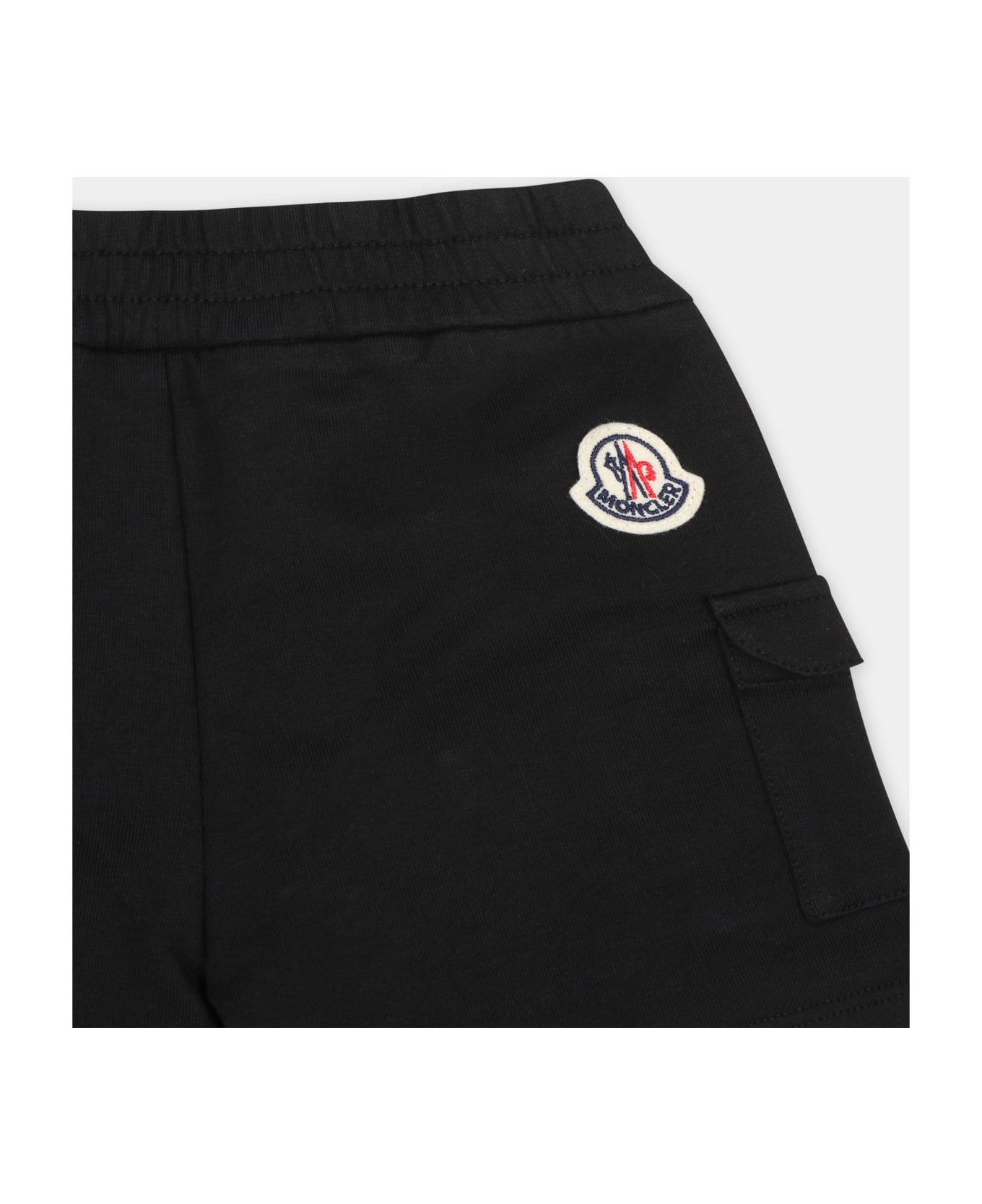 Moncler Black Sports Shorts For Baby Boy - Black