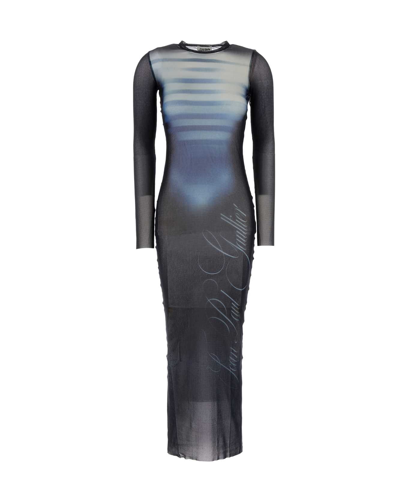 Jean Paul Gaultier Printed Tulle Dress - NAVYLIGHTBLUEWHITE