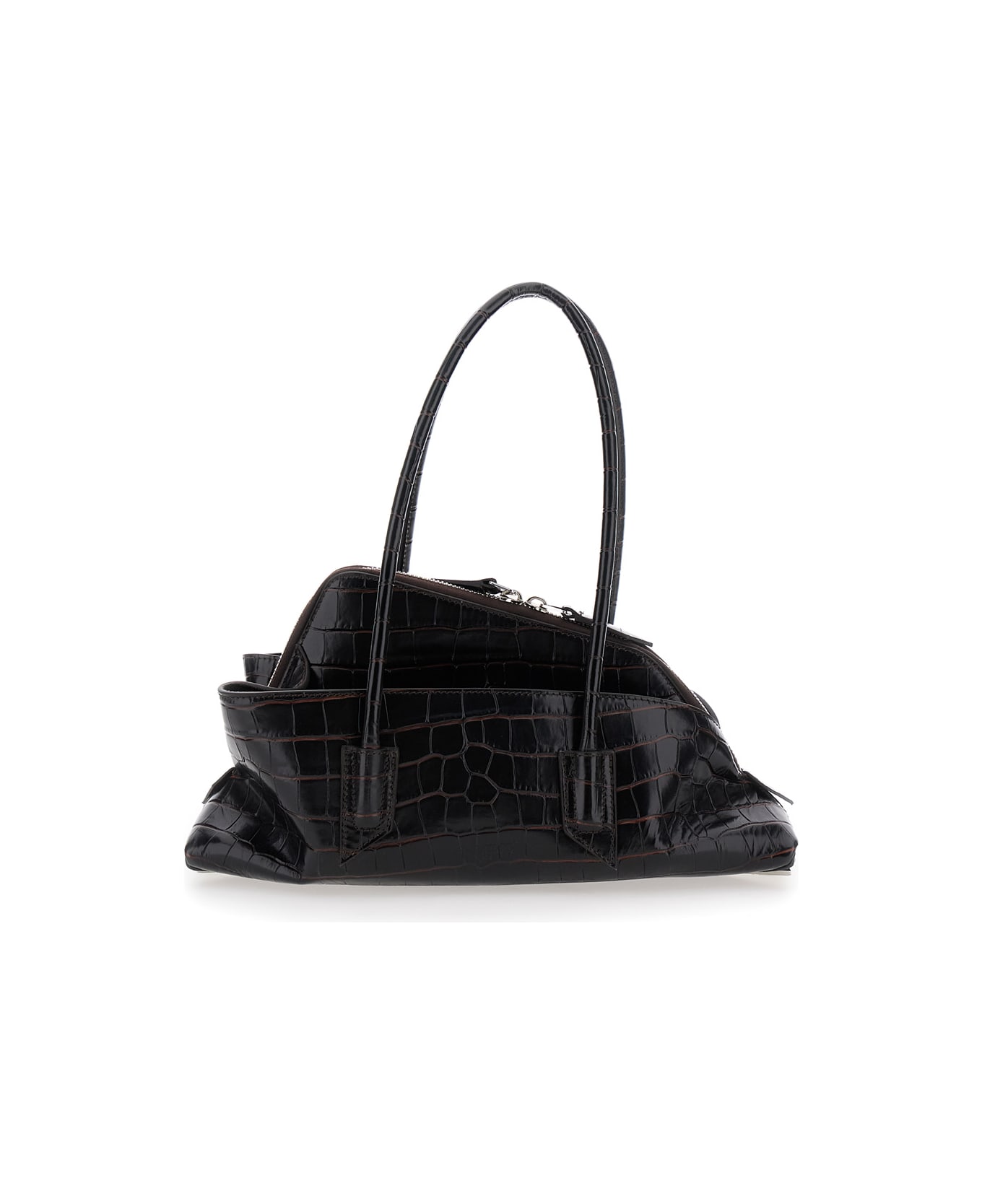 The Attico 'passeggiata' Brown Small Shoulder Bag With Asymmetrical Design And Two Top Handles In Leather Woman - Brown