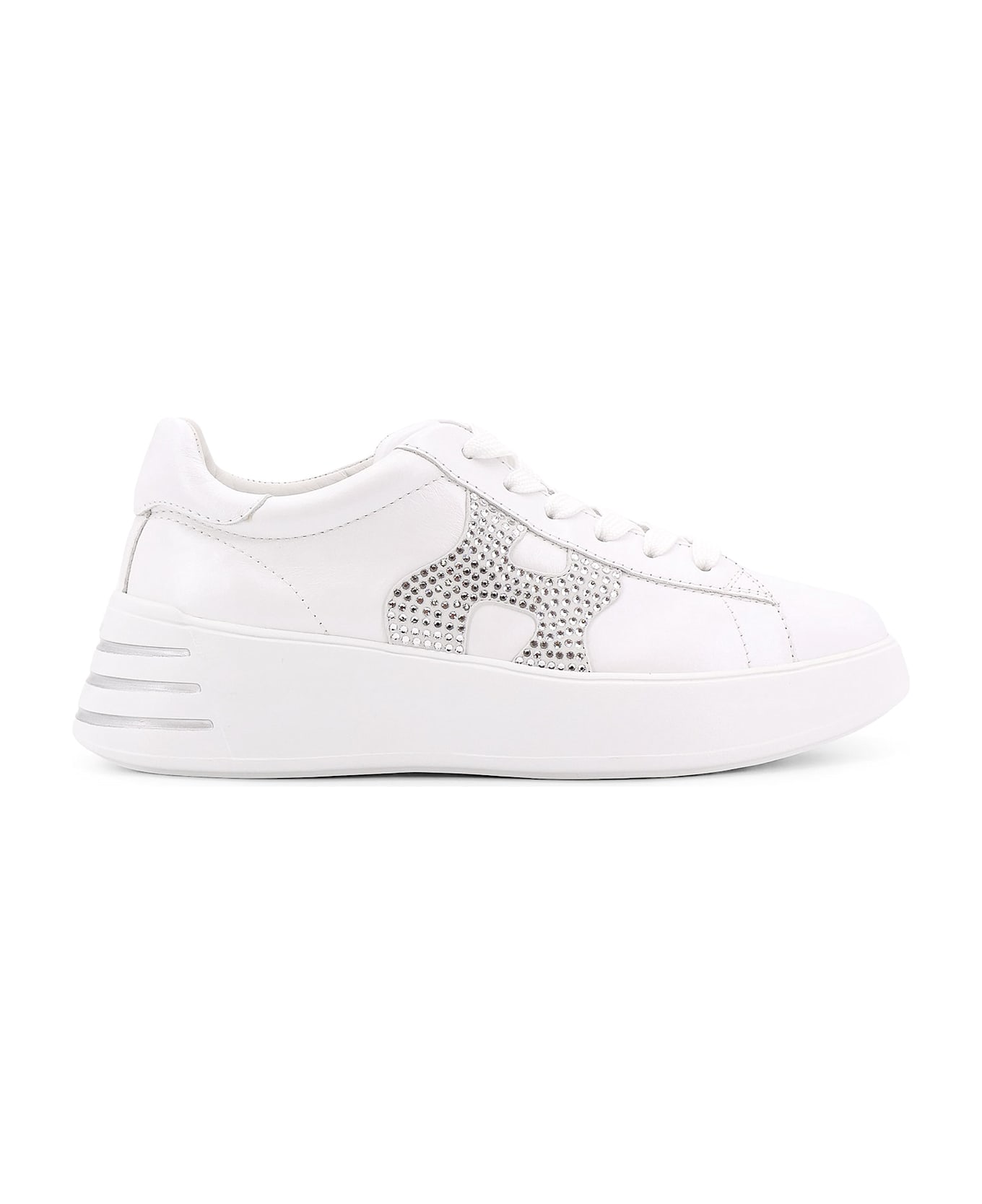 Hogan Leather Sneakers With Rhinestone Logo On The Side - White