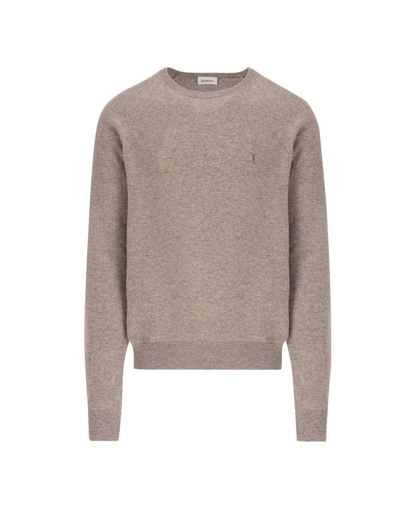 Saint Laurent Cassandre Crewneck Jumper - Taupe