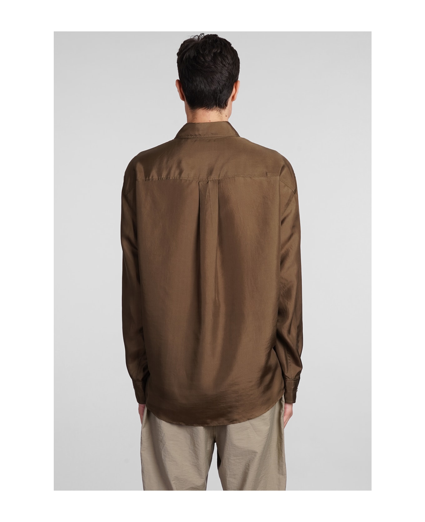Lemaire Shirt In Brown Silk - Dark Tobacco