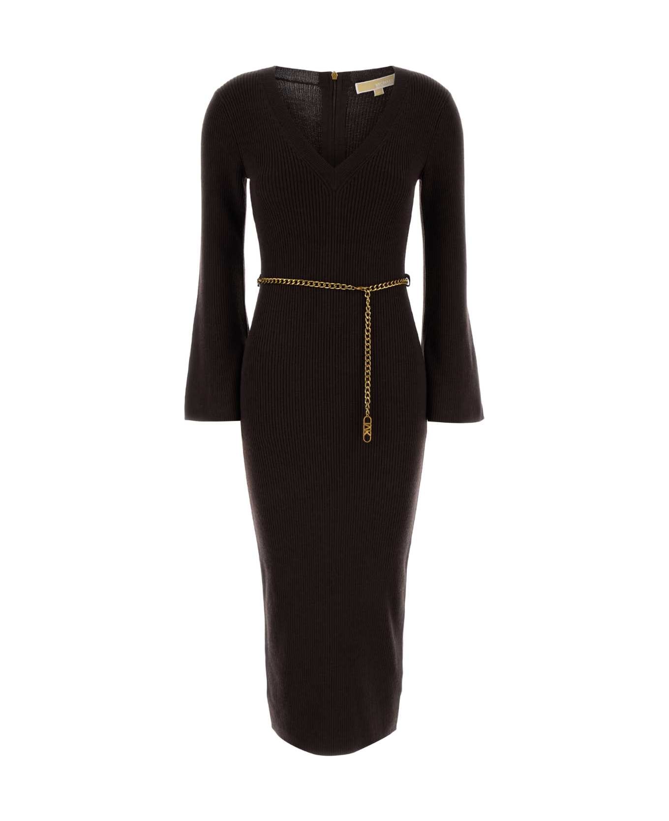 Michael Kors Chocolate Wool Blend Dress - CHOCOLATE