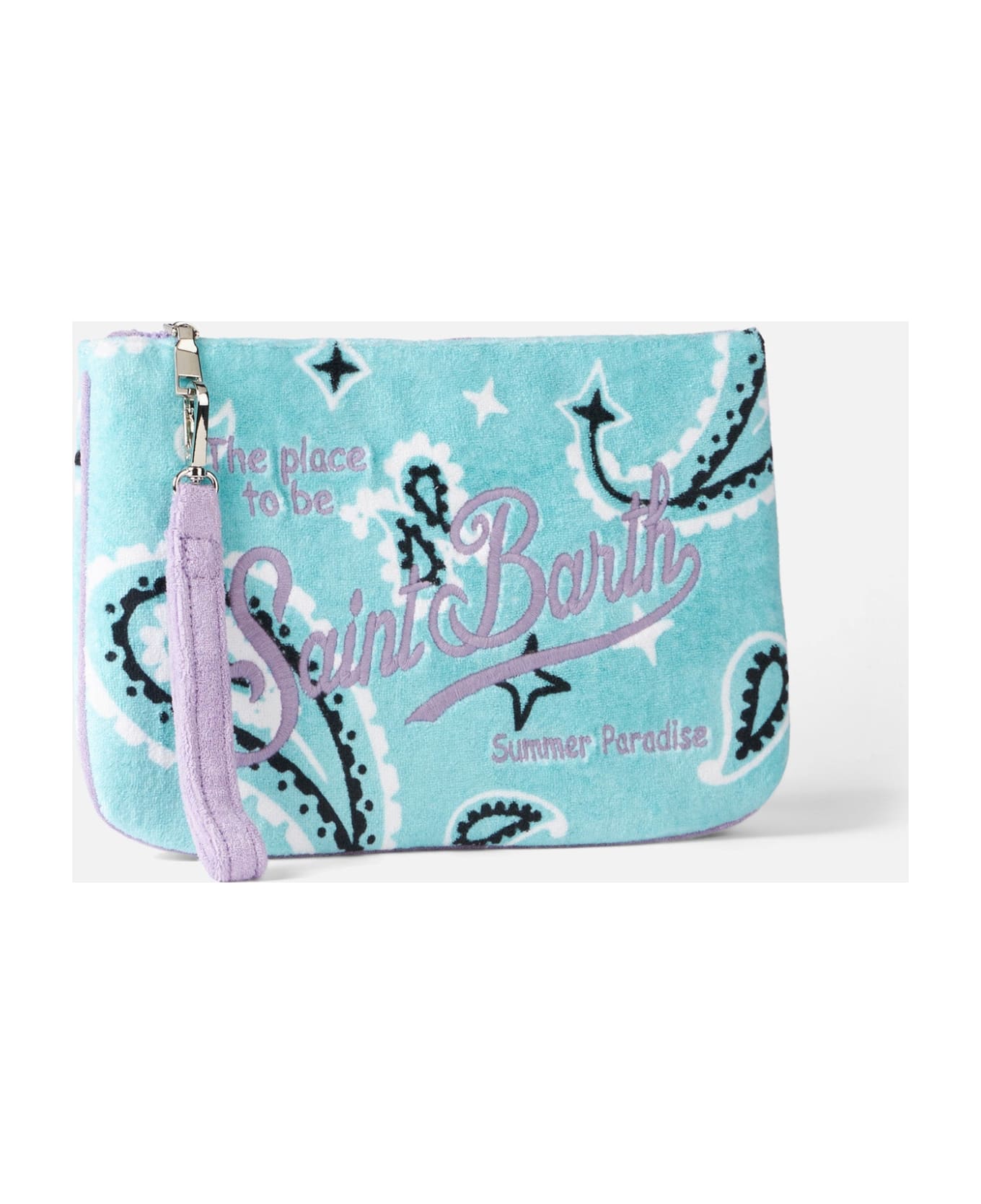 MC2 Saint Barth Parisienne Water Green Terry Pochette With Paisley Print - GREEN