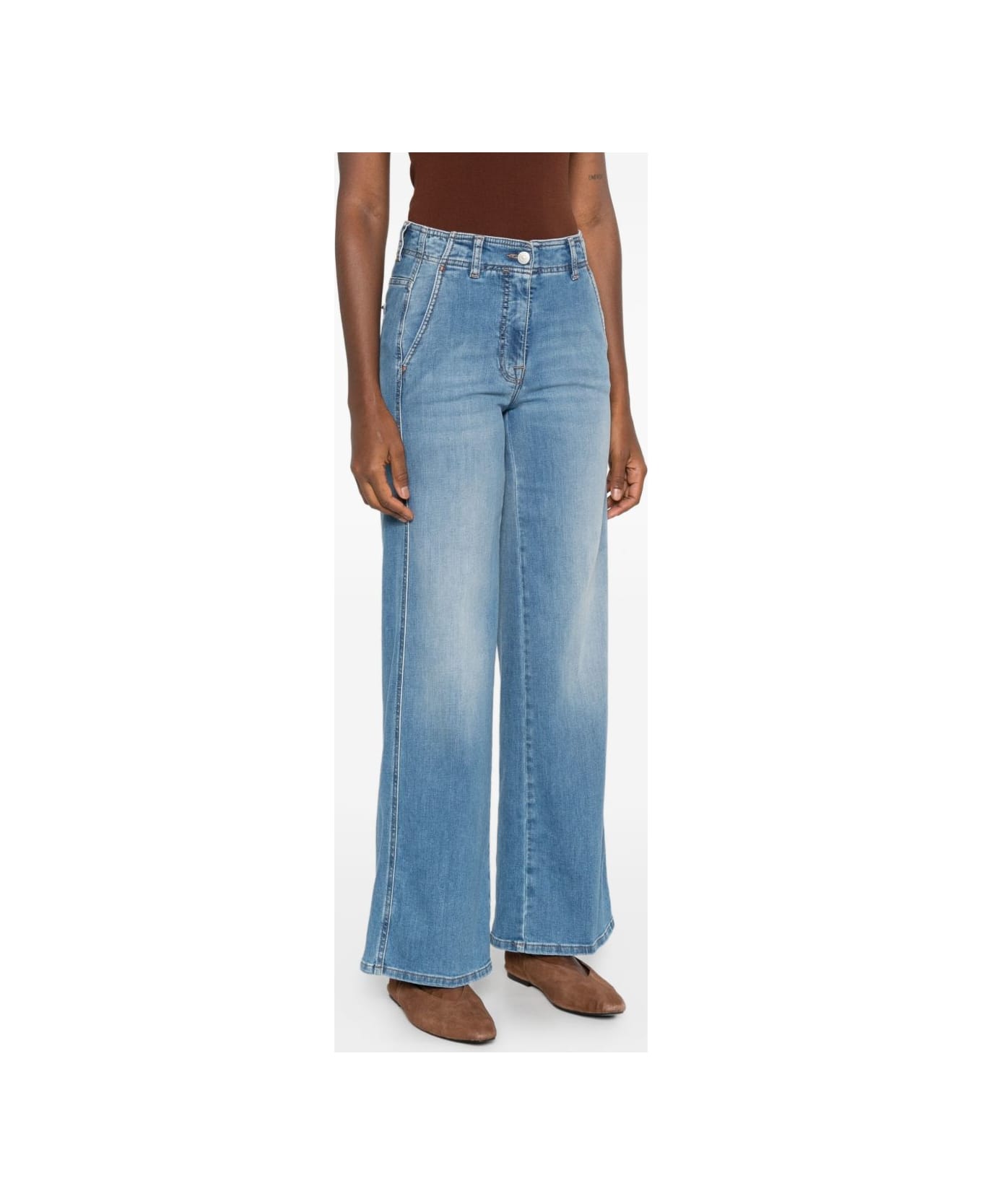 Peserico Five Pocket Light Blue Denim Trousers - Blue