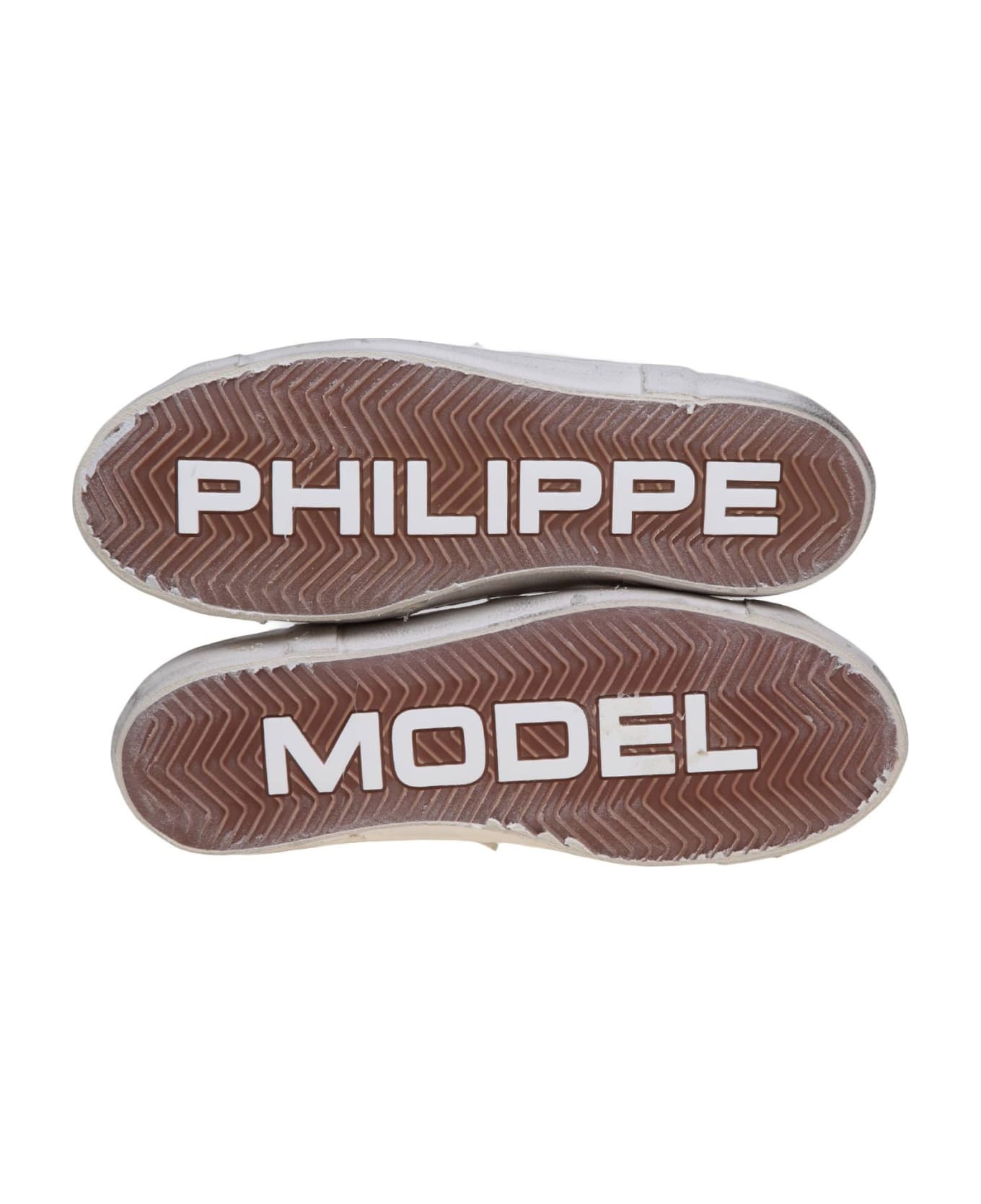 Philippe Model Prsx Low Sneakers In White Leather And Suede - Bianco