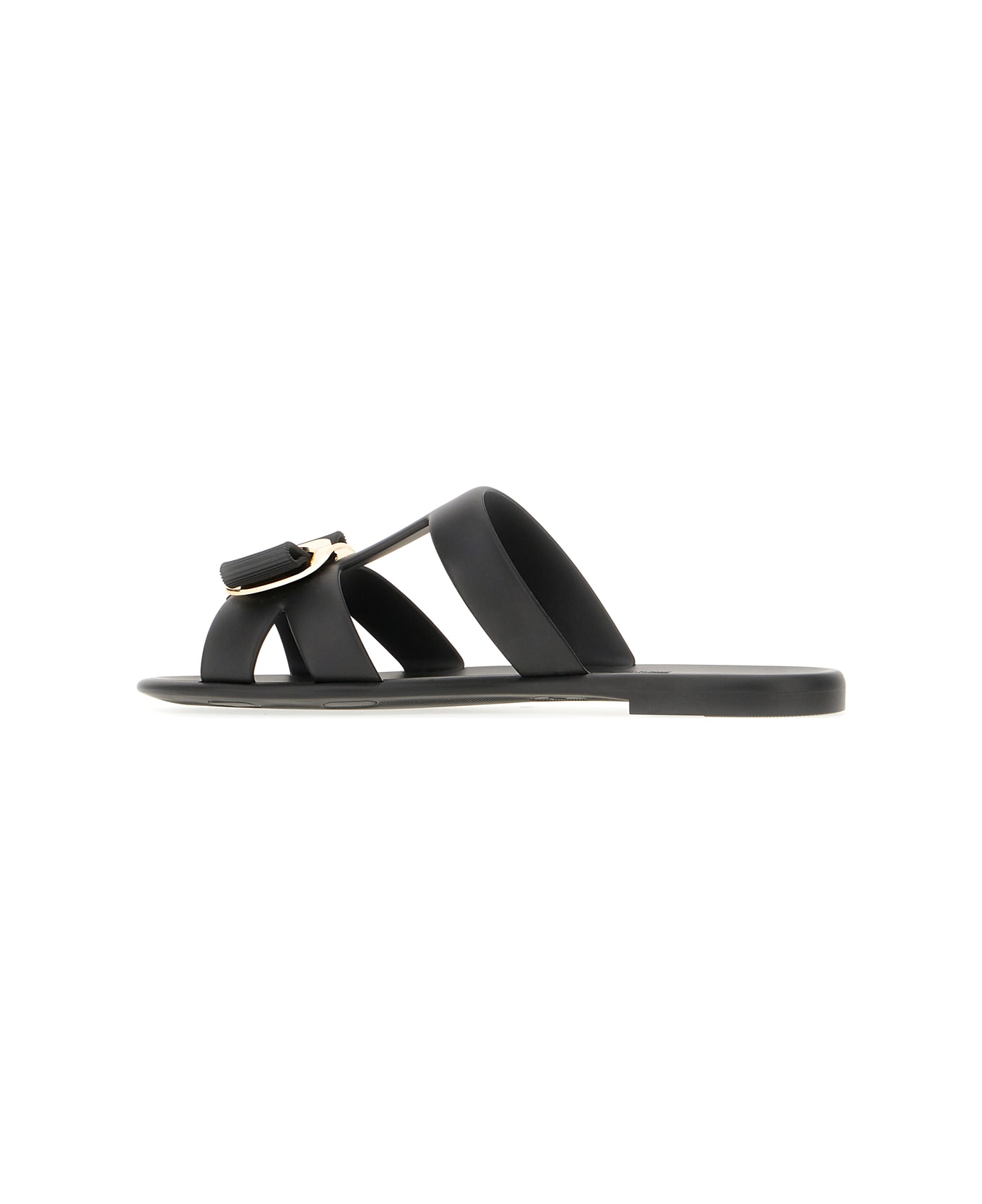 Ferragamo Black Rubber Slippers - Nero