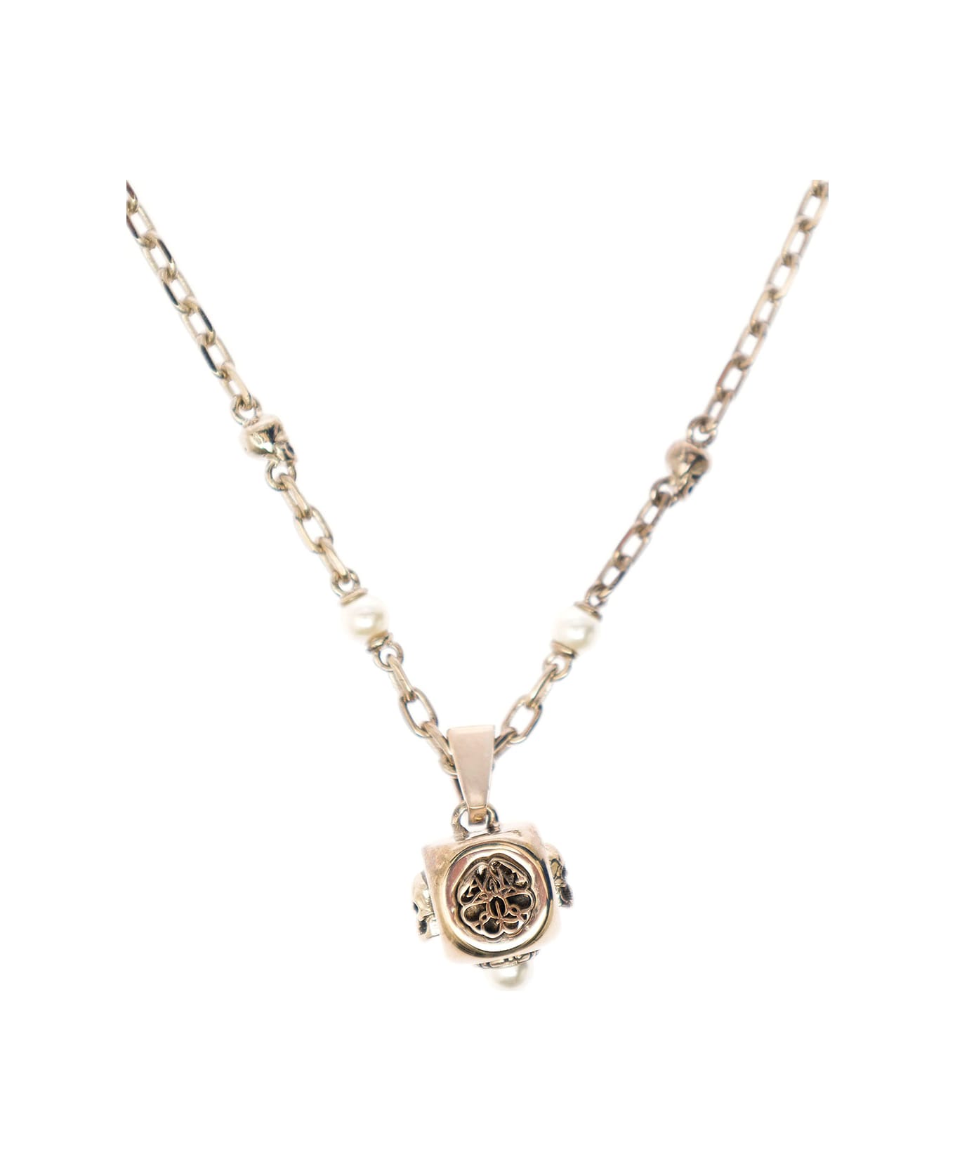 Alexander McQueen Woman's Brass Necklace With Logo Pendant - Metallic