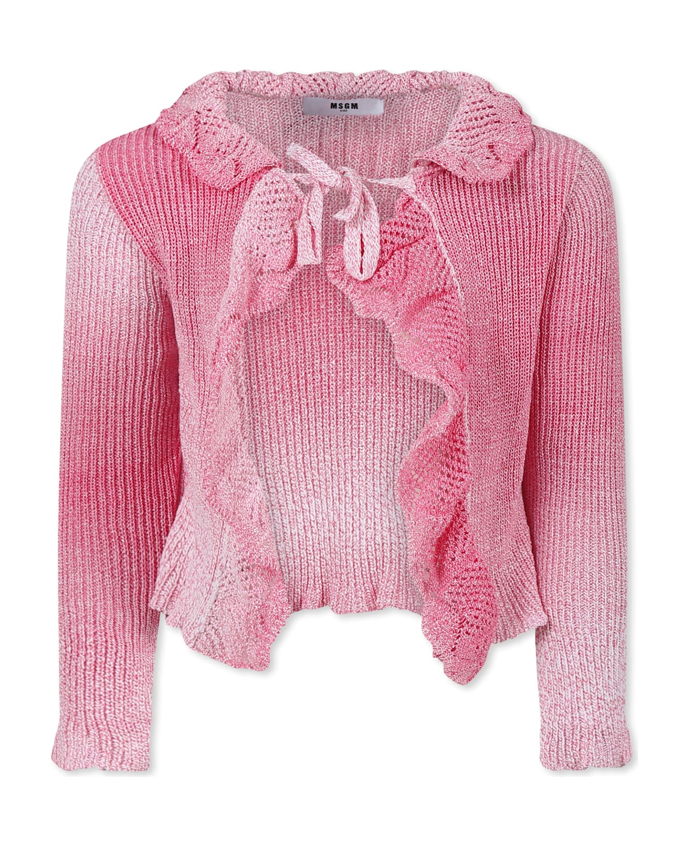 MSGM Pink Cardigan For Girl With Logo - Pink