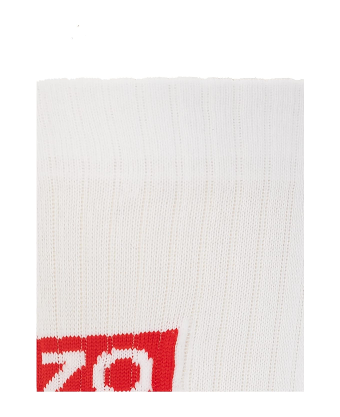 Kenzo Logo Printed Chunky Ribbed Knit Socks - White