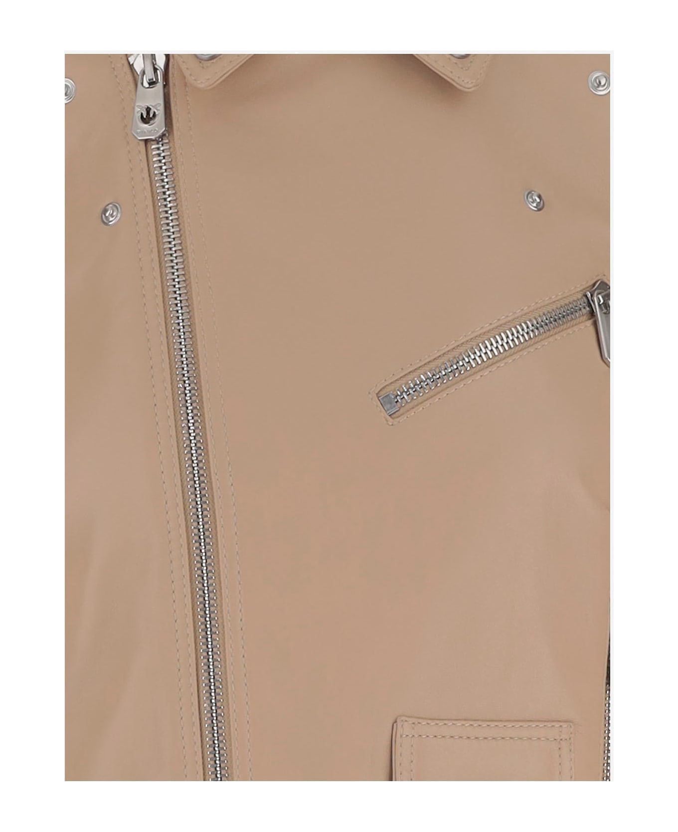 Pinko Leather Biker Jacket - Beige