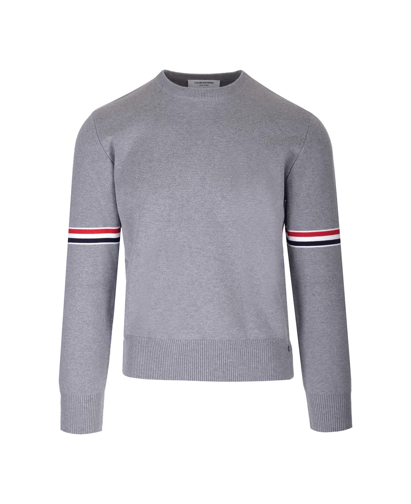 Thom Browne Gray Crewneck Pullover With Stripes - Light grey