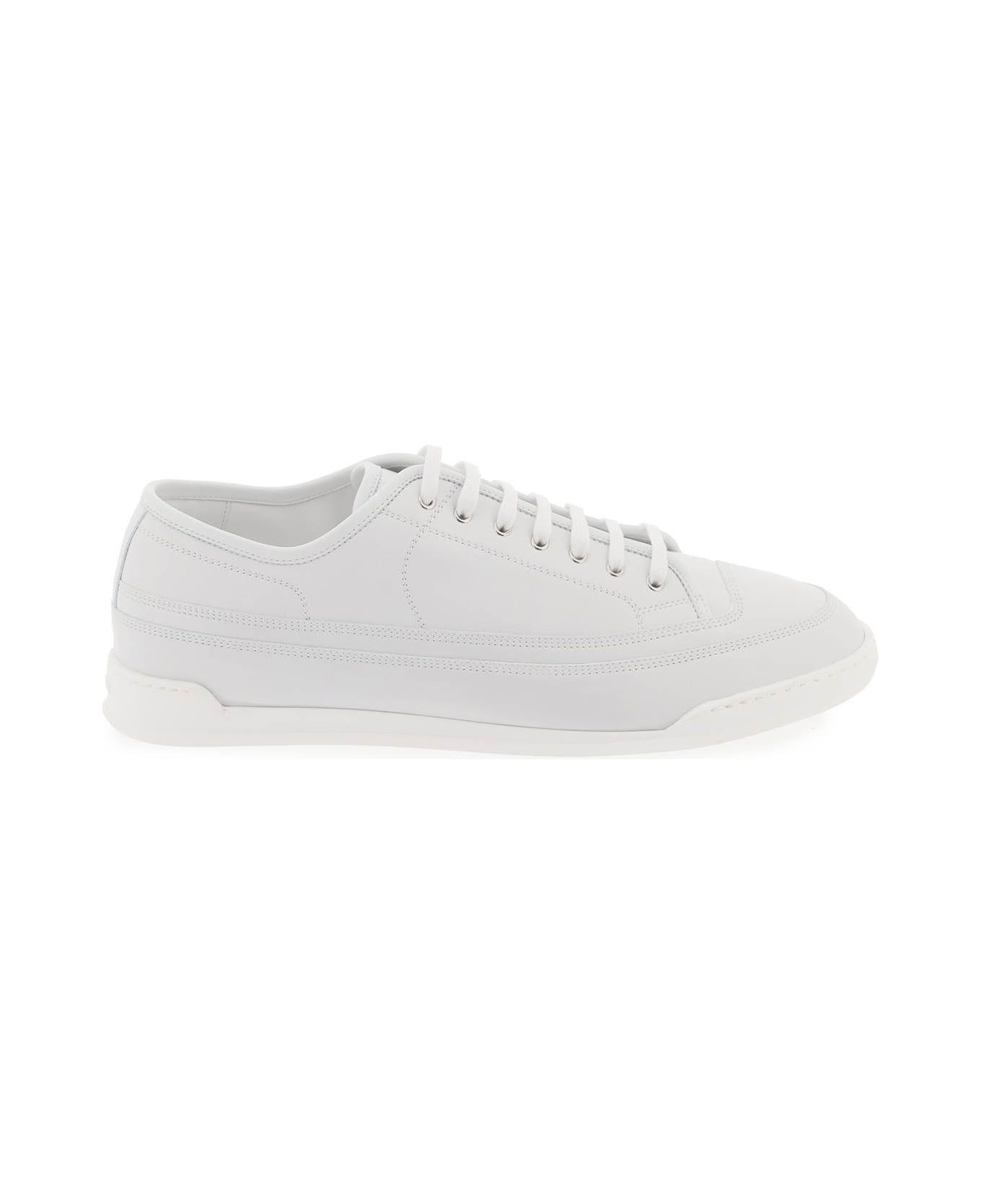 John Lobb Leather Court Sneakers In - WHITE (Grey)