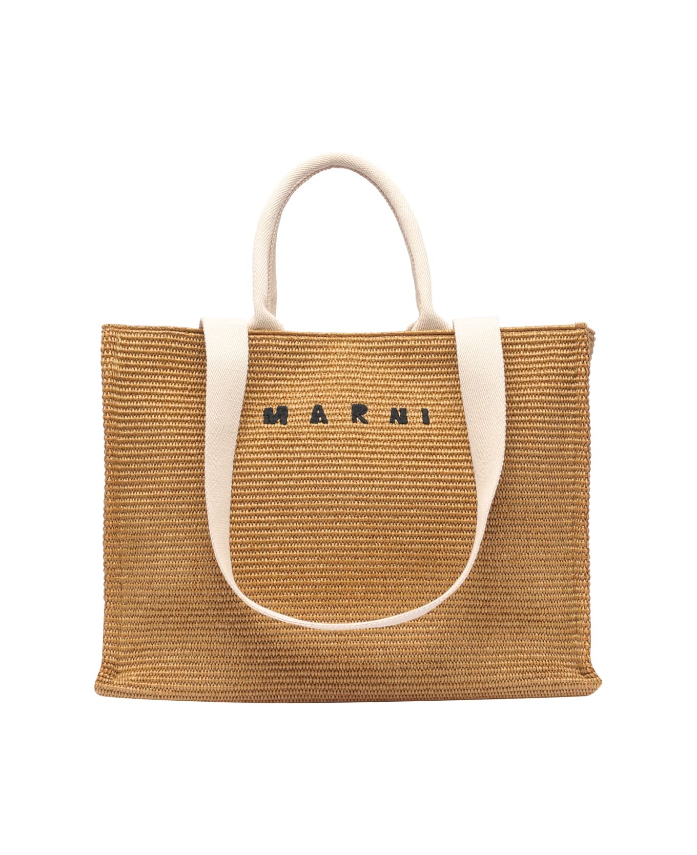 Marni Fabric Rafia Effect Shopping Bag - Camel