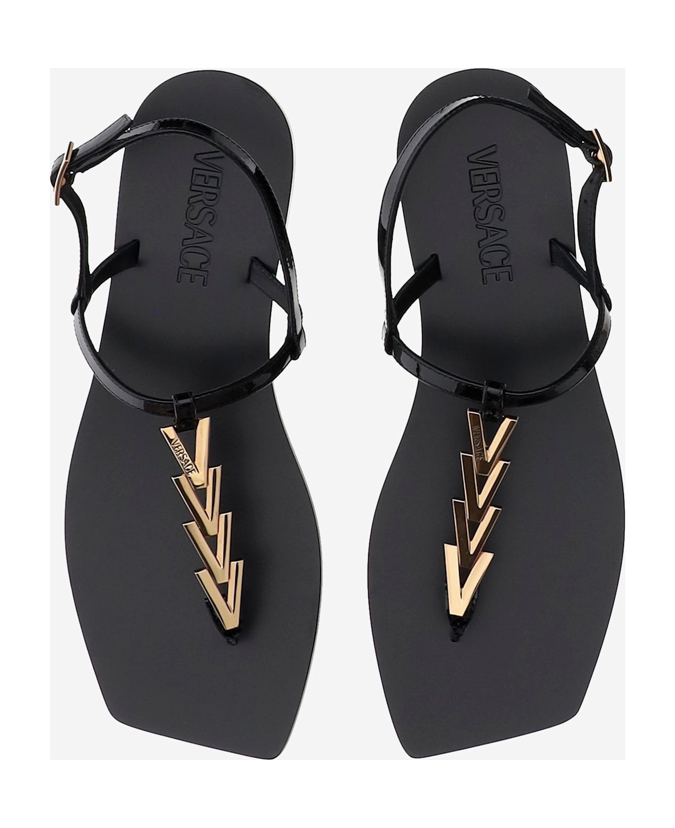 Versace V-chain Leather Sandals - Black