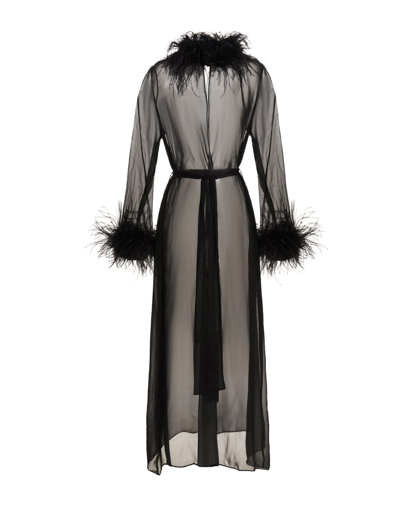 Oseree Feather Silk Dressing Gown - Black  