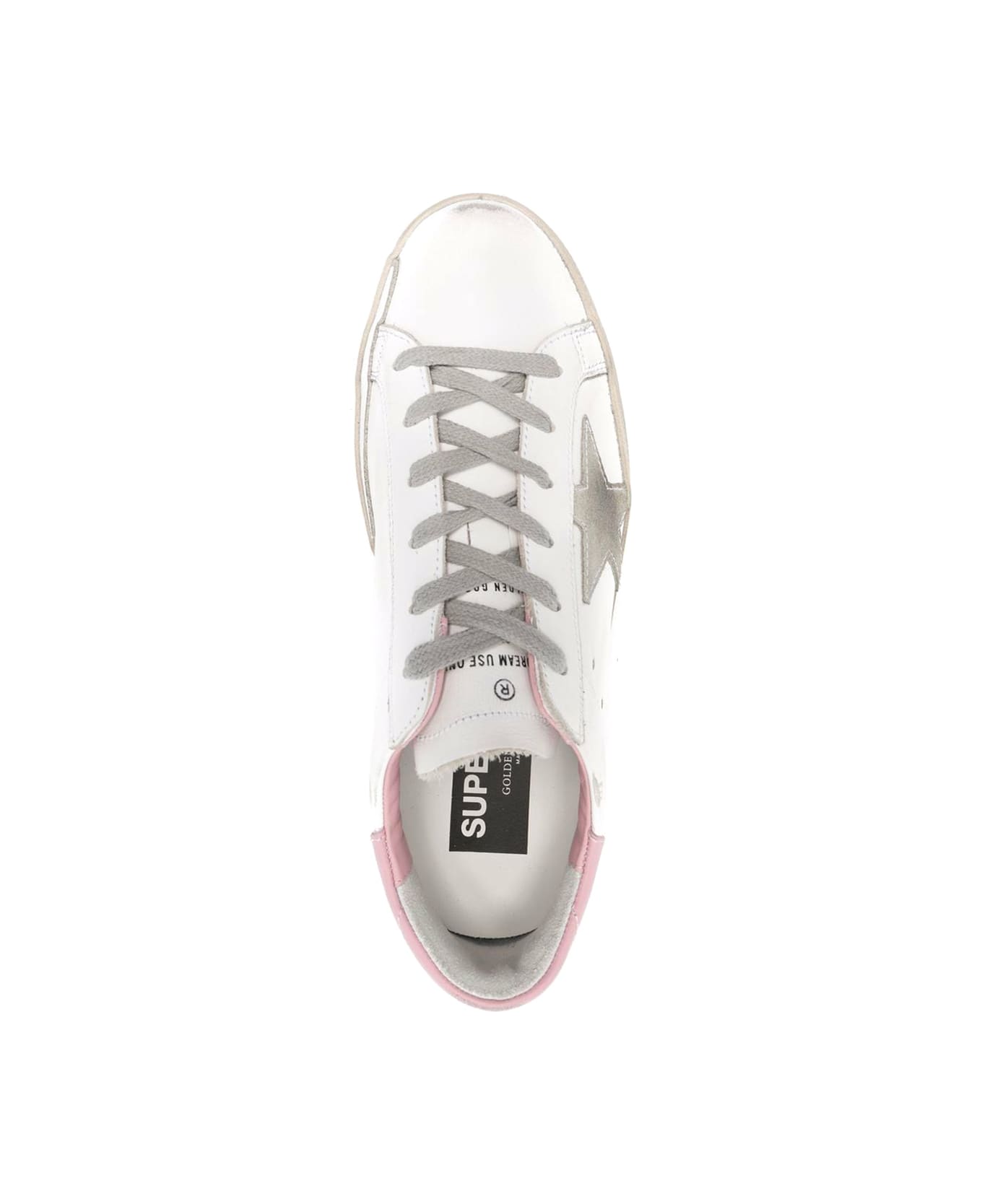 Golden Goose Super-star Leather Upper And Heel Suede Star And Spur Cream Sole - White Ice Light Pink
