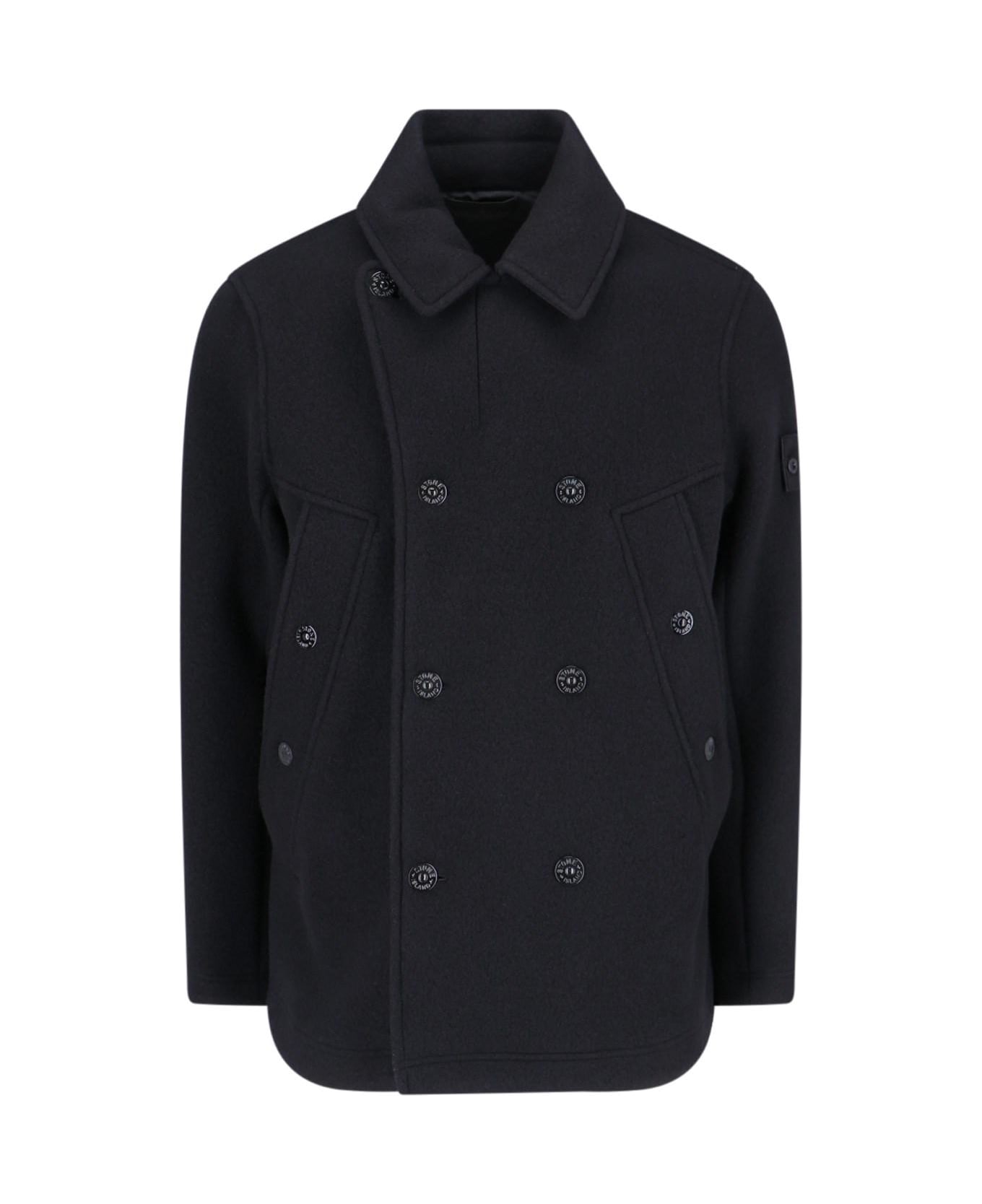 Stone Island Ghost Double-breasted Coat - Black