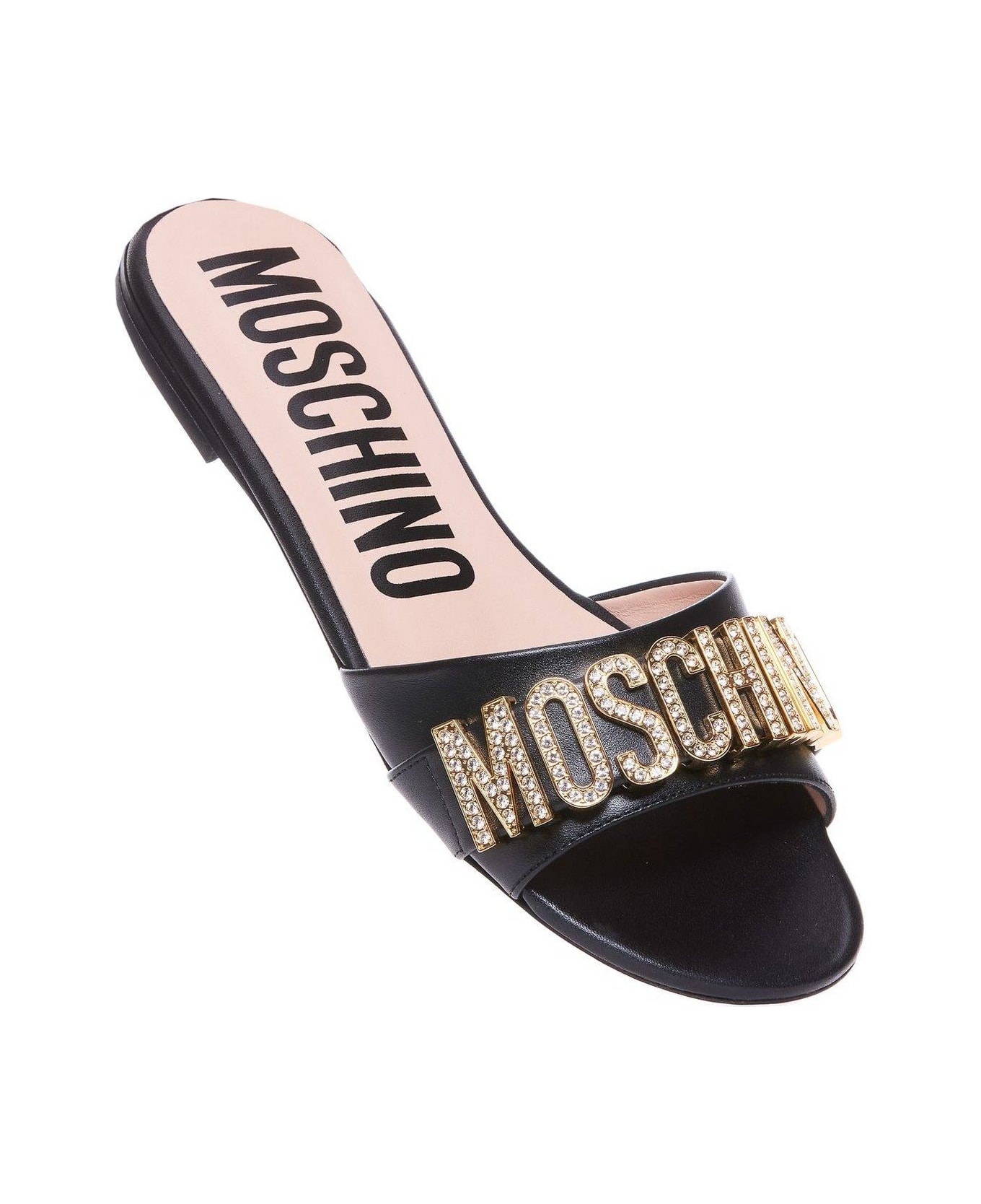 Moschino Logo Embellished Slip-on Sandals - BLACK