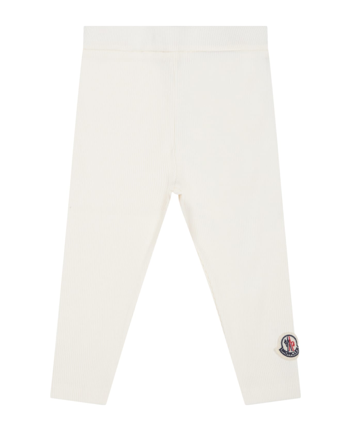 Moncler White Leggings For Baby Kids With Patch - White
