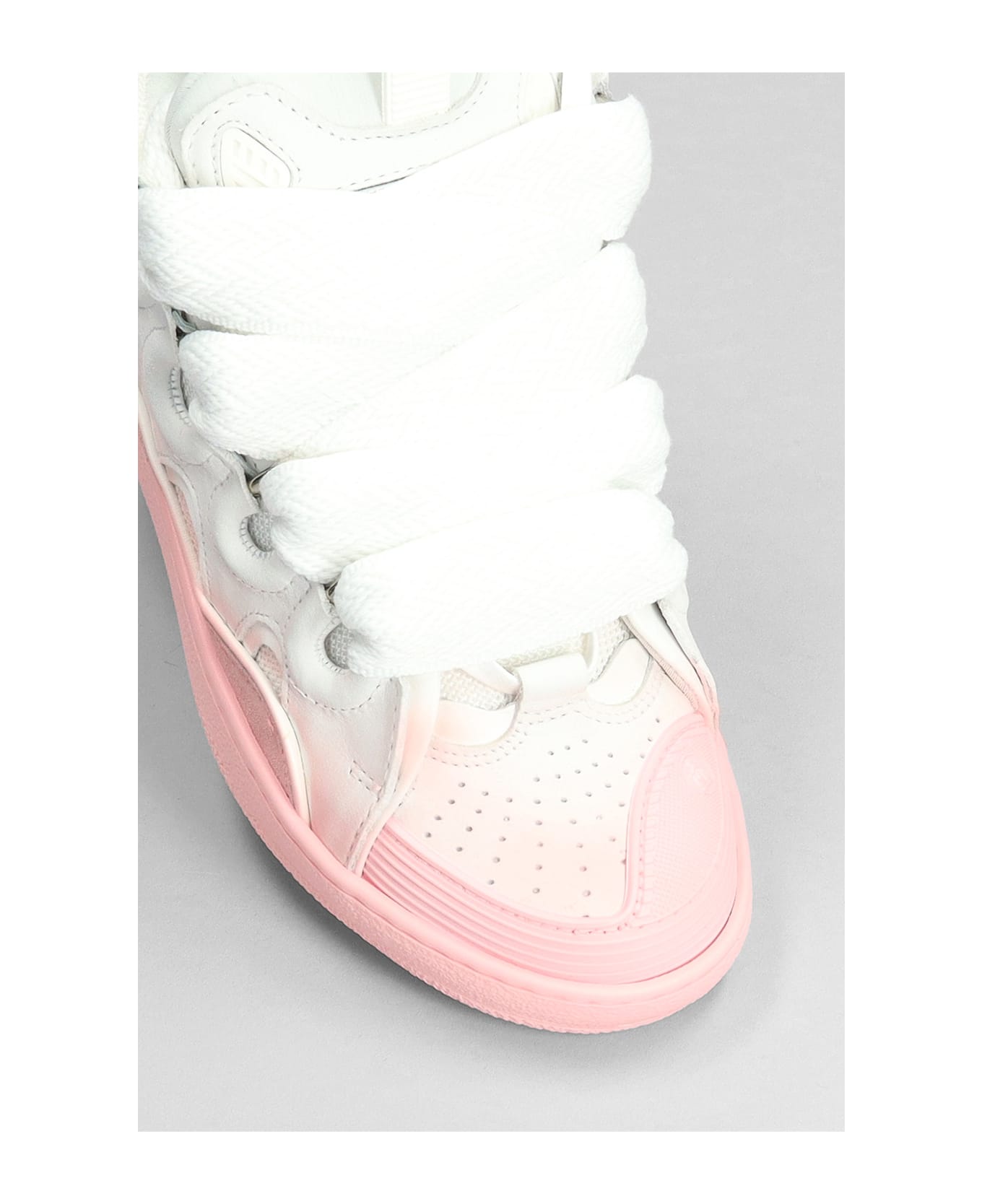 Lanvin White And Pink Curb Sneakers In Leather - Pink