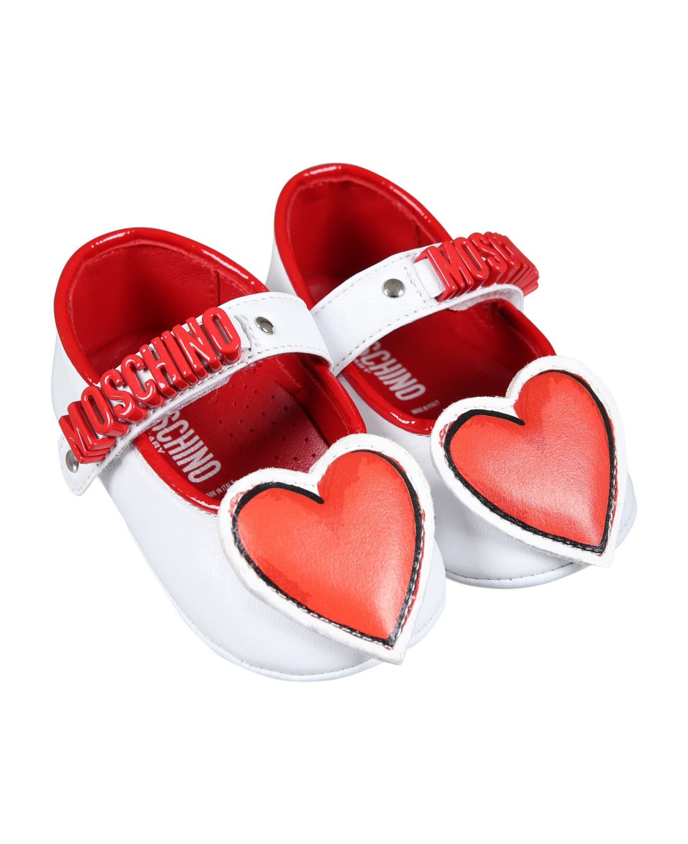 Moschino White Ballet Flats For Baby Girl With Heart - White シューズ