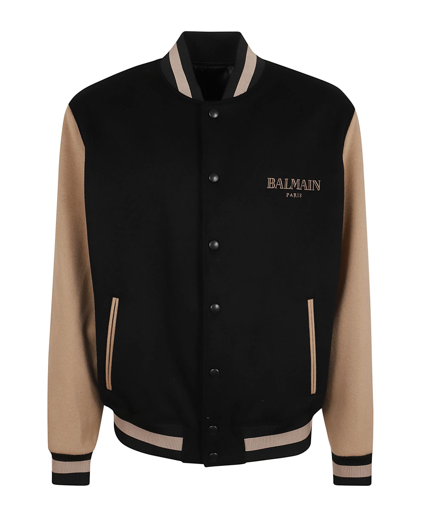 Balmain Logo Detailed Long-sleeved Varsity Jacket - Ems Noir Marron Pale