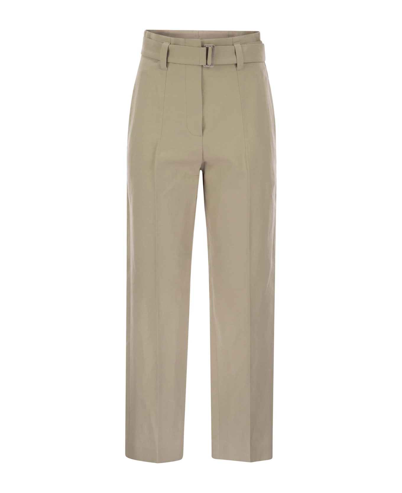 Brunello Cucinelli Cotton Linen Canvas Corset Cigarette Trousers With Jewellery - Beige
