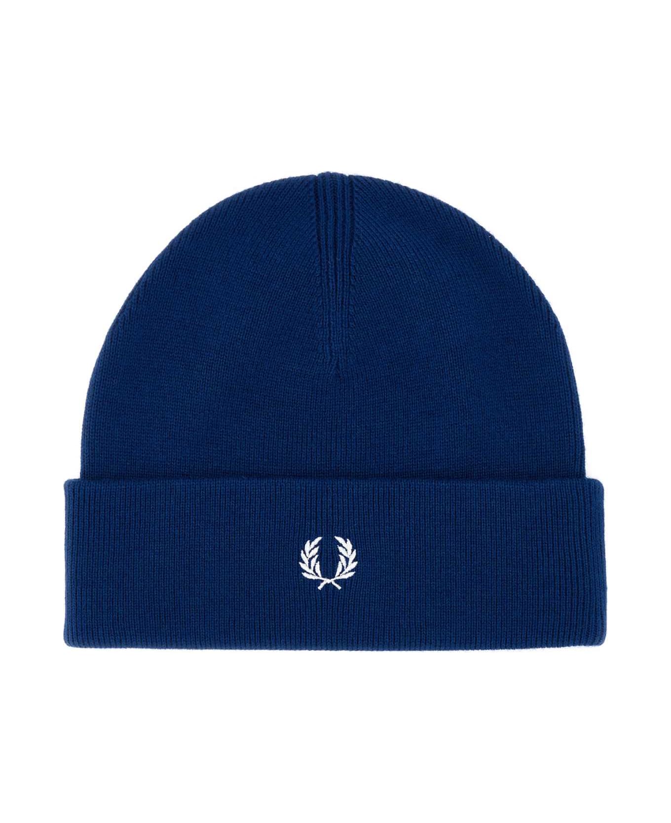 Fred Perry Electric Blue Wool Blend Beanie Hat - NAVY